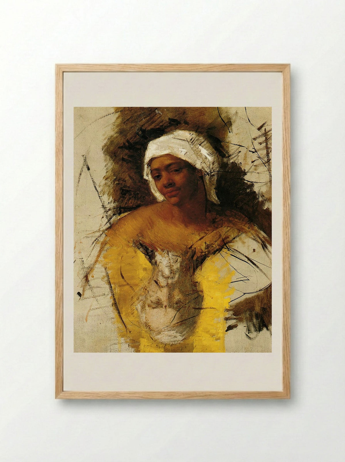 Sketch of a Woman with a Turban - Edgar Degas - Framed Print Wood