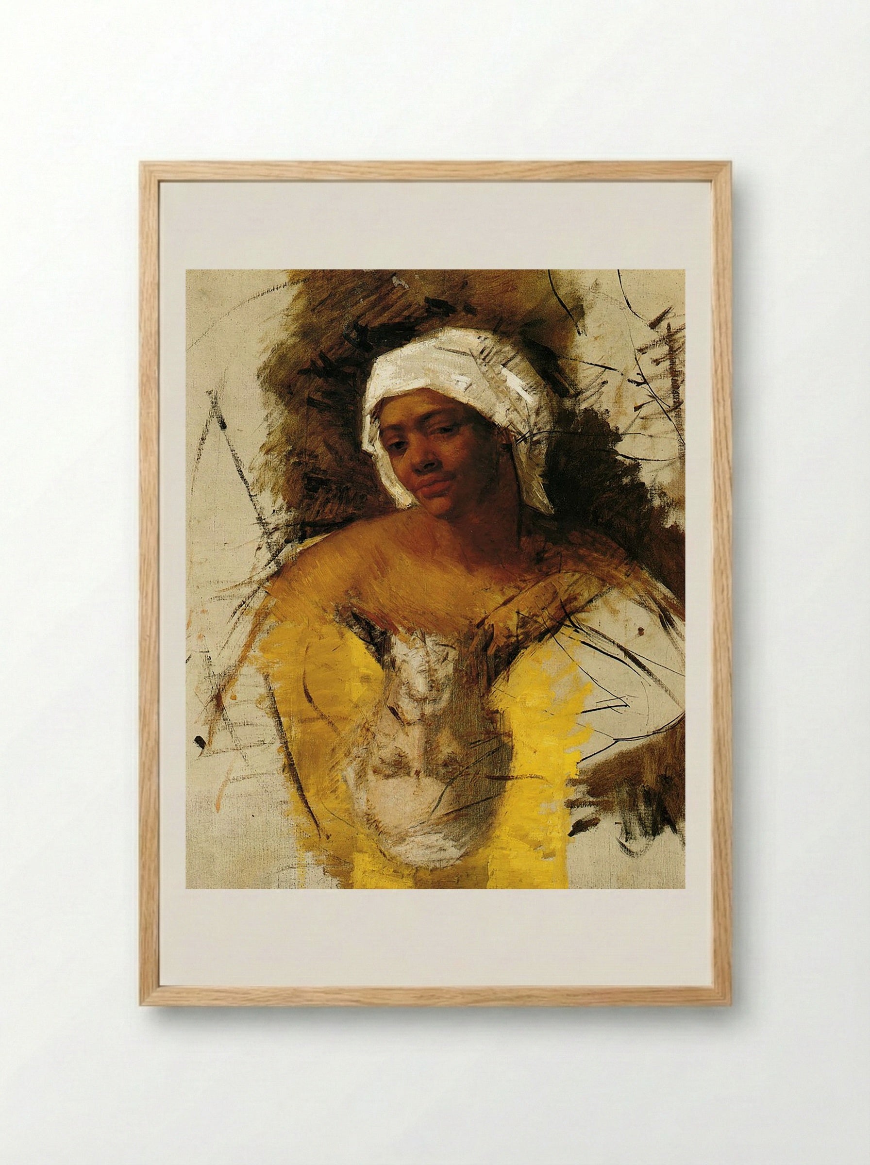 Sketch of a Woman with a Turban - Edgar Degas - Framed Print Wood