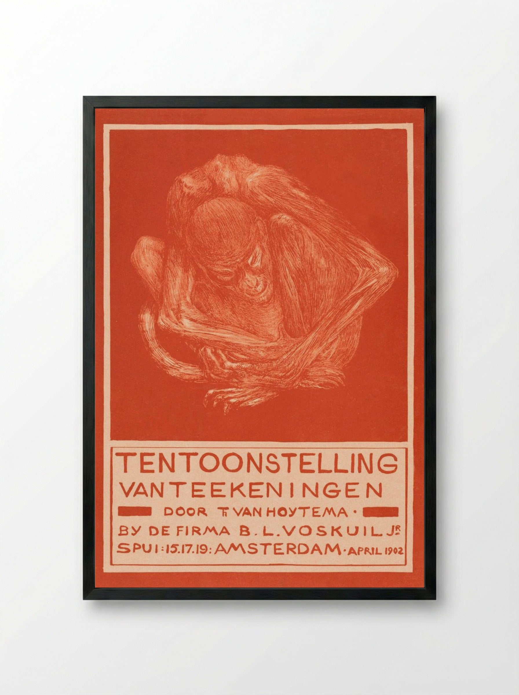 Reclamekaart met ineengedoken aap (Advertising Card with Crouching Ape) - Theo van Hoytema - Framed Print Black