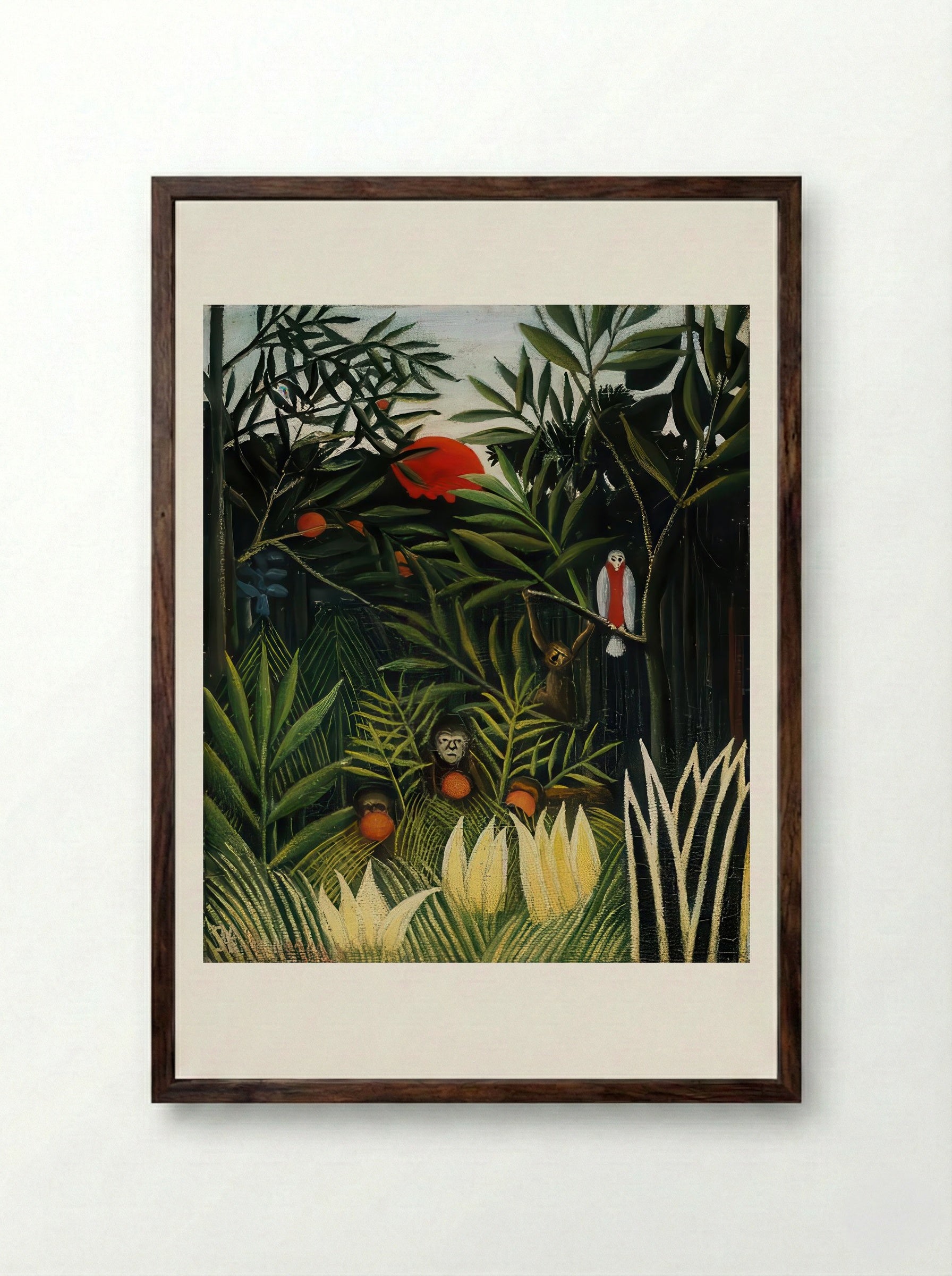 Landscape with Monkeys by Henri Rousseau – Jungle Wildlife Naïve Art Print - Framed Print Dark Wood