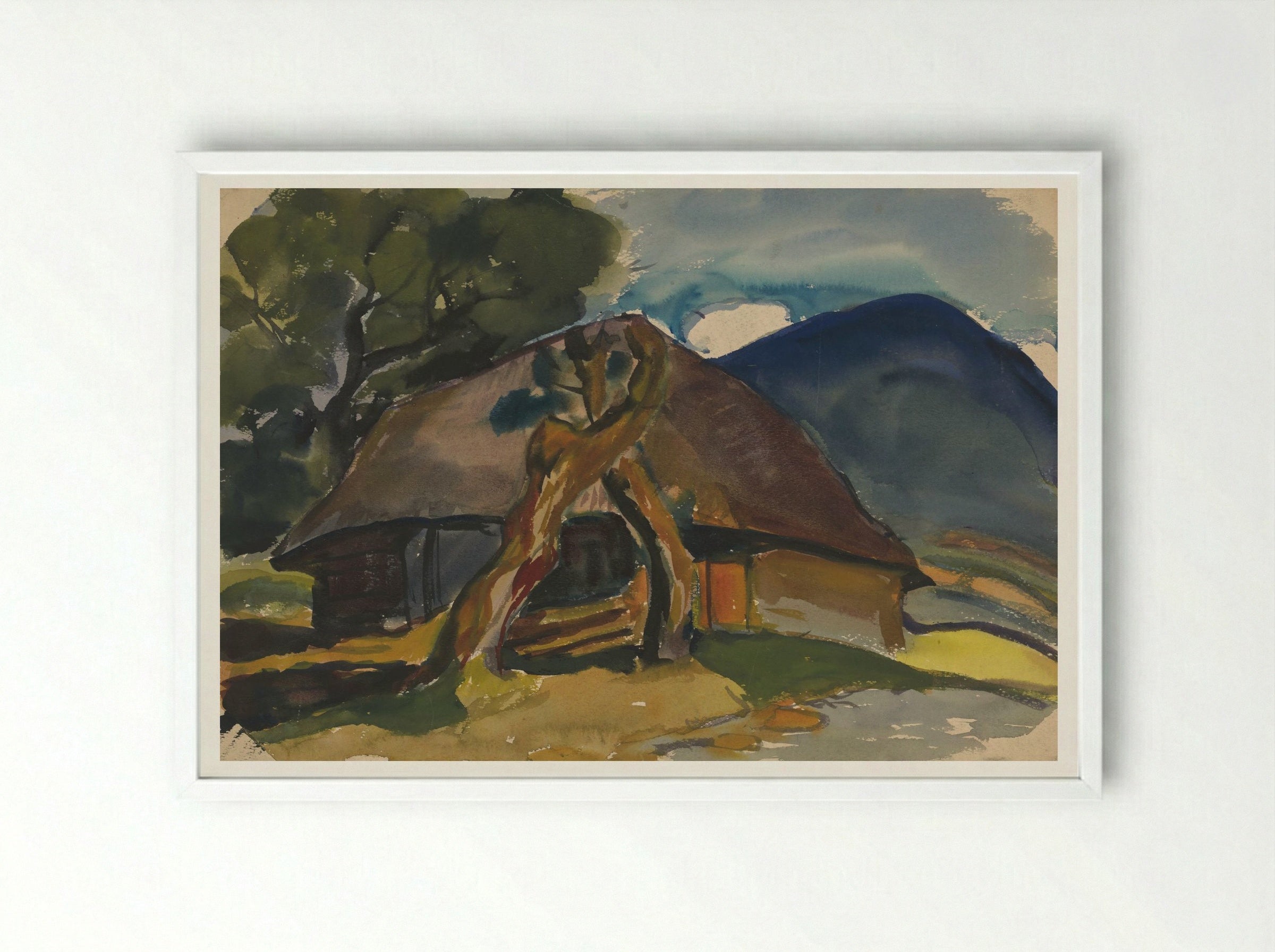 Cottage Below the Mountains - Zolo Palugyay - Framed Print White