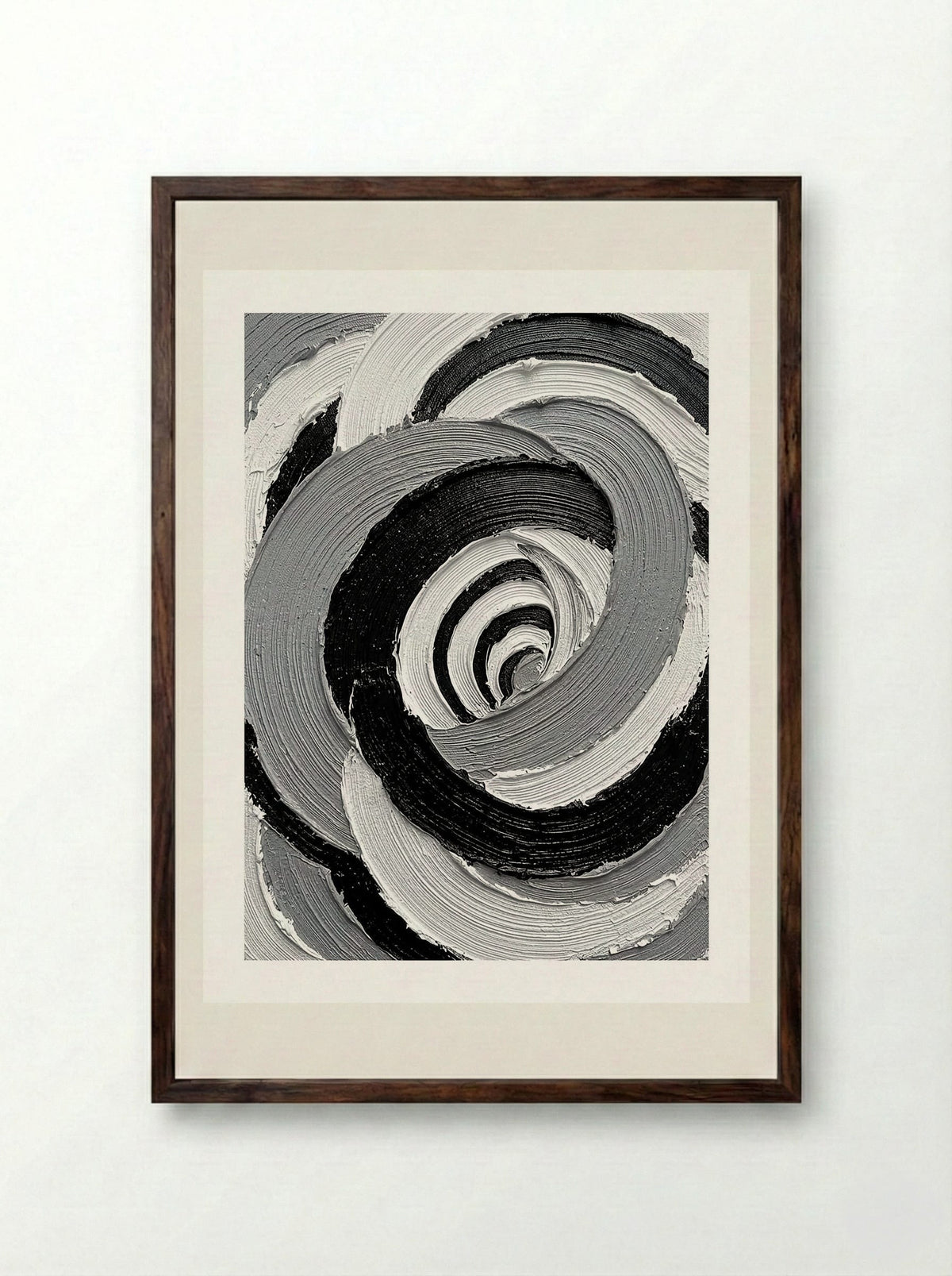 Monochrome Vortex Poster - Framed Print Dark Wood