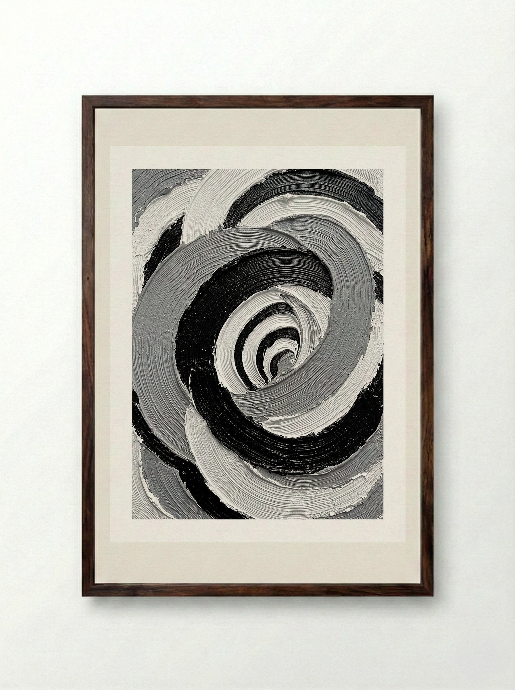 Monochrome Vortex Poster - Framed Print Dark Wood
