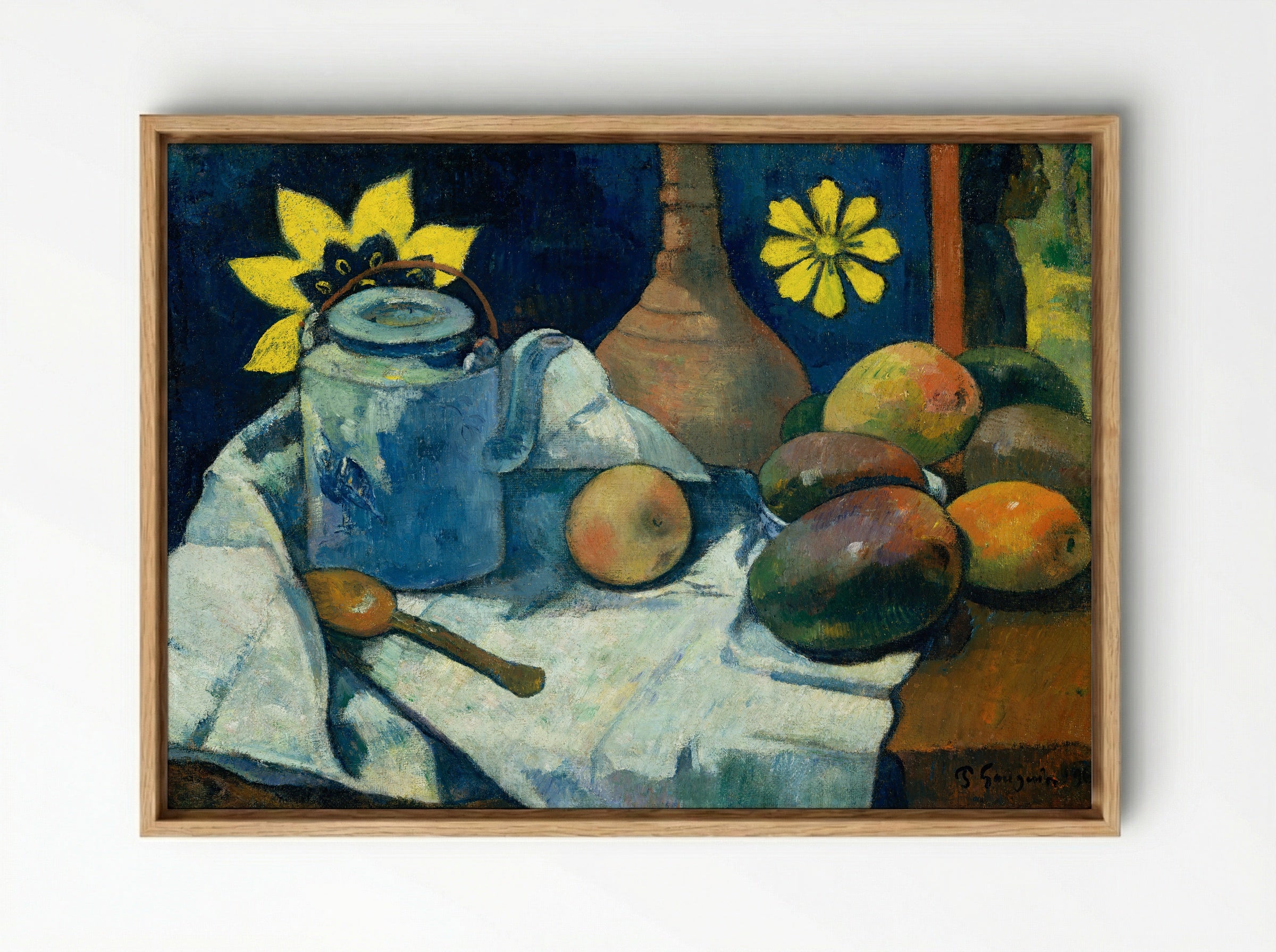 Still Life with Teapot and Fruit - Paul Gauguin - Framed Canvas Wood