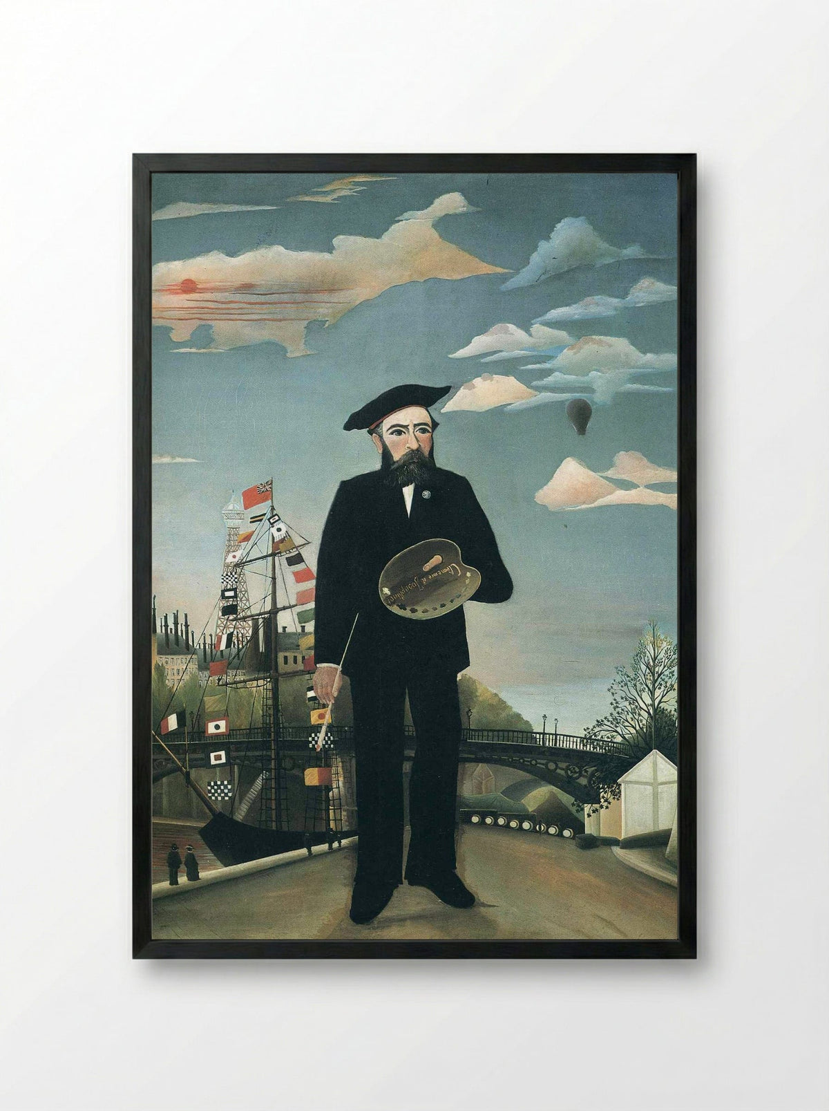 Self-Portrait with Palette - Henri Rousseau - Framed Print Black