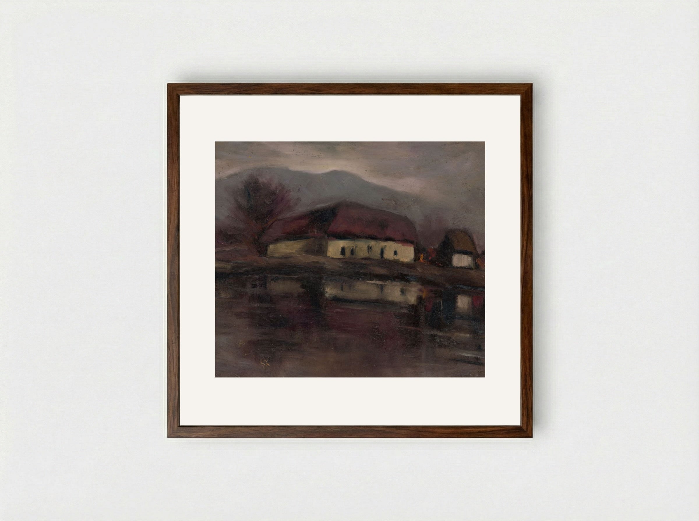 Sketch of a Landscape with a Lake - Zolo Palugyay - Framed Print Dark Wood