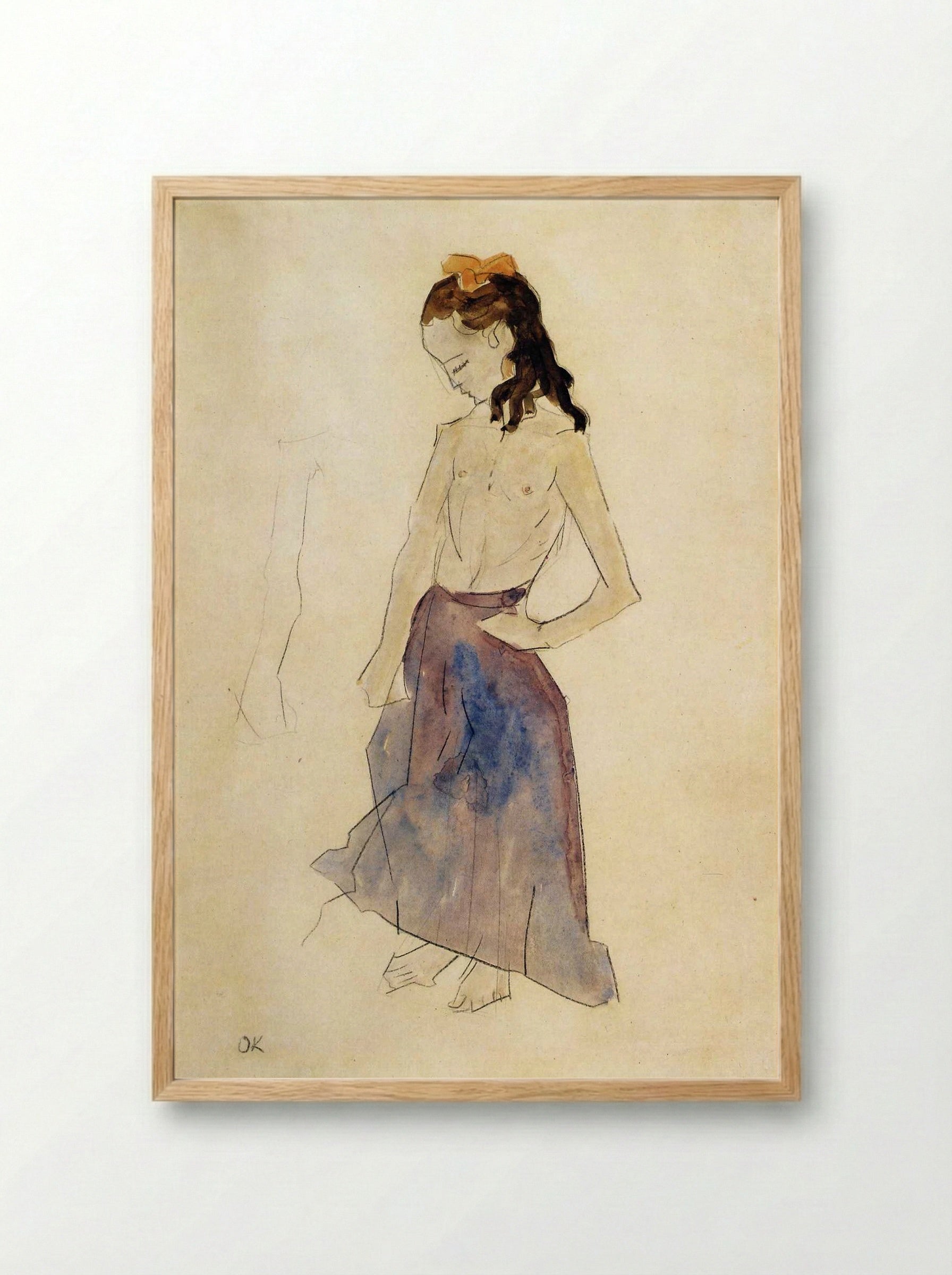 Girl with a Yellow Headband - Egon Schiele - Framed Print Wood