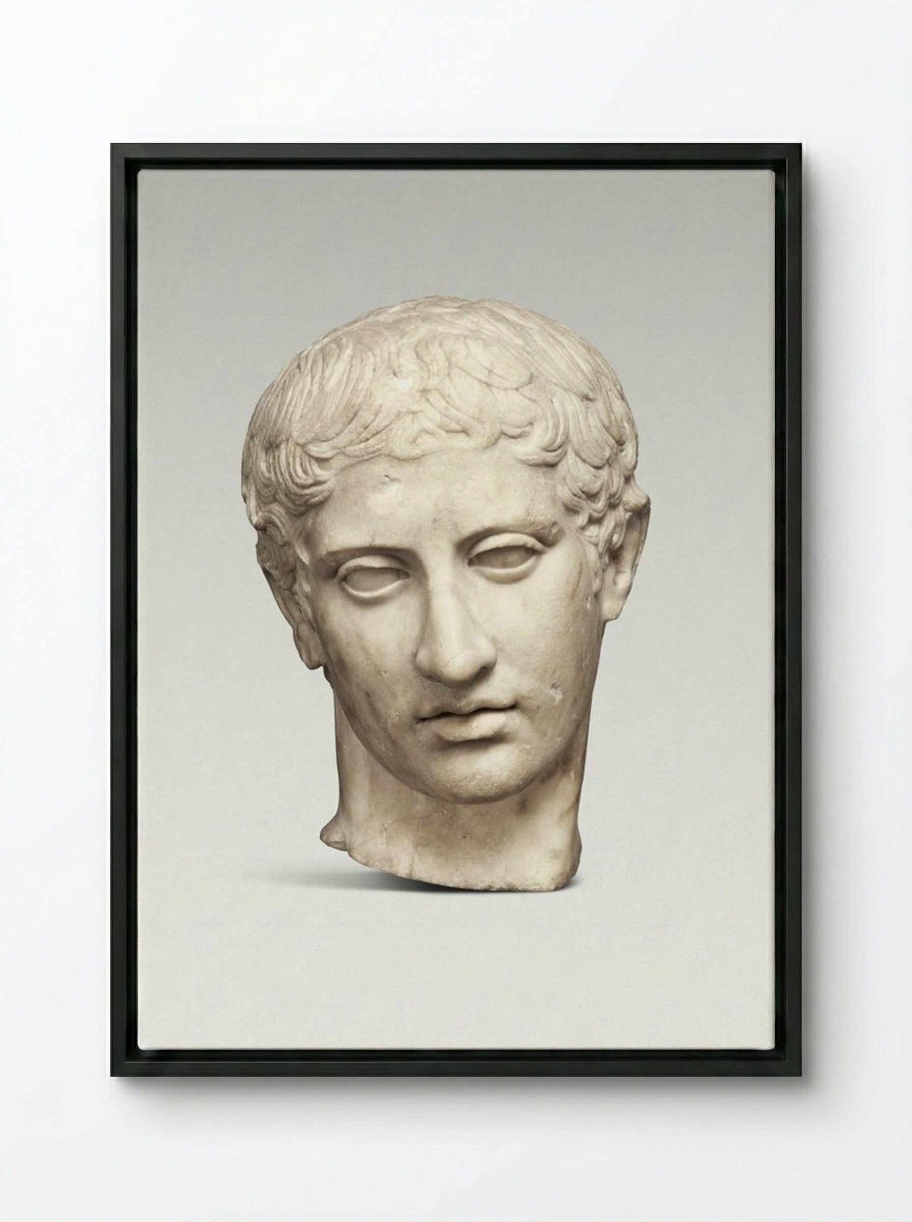 Marble Head of a Youth - Fine Art Print - Framed Canvas Black