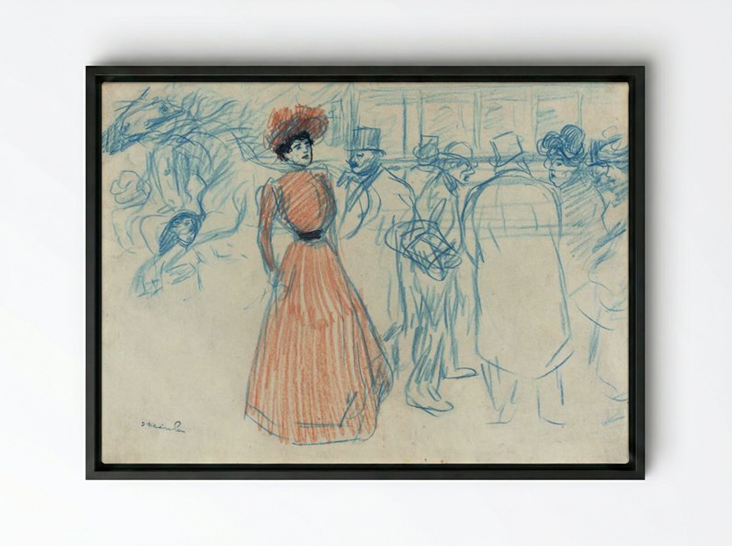 Woman at the Bus Stop - Théophile Alexandre Steinlen - Framed Canvas Black