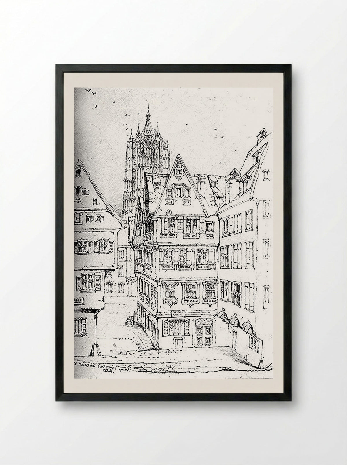 Houses and Cathedral Spire, Ulm - Walter M. Keesey - Framed Print Black