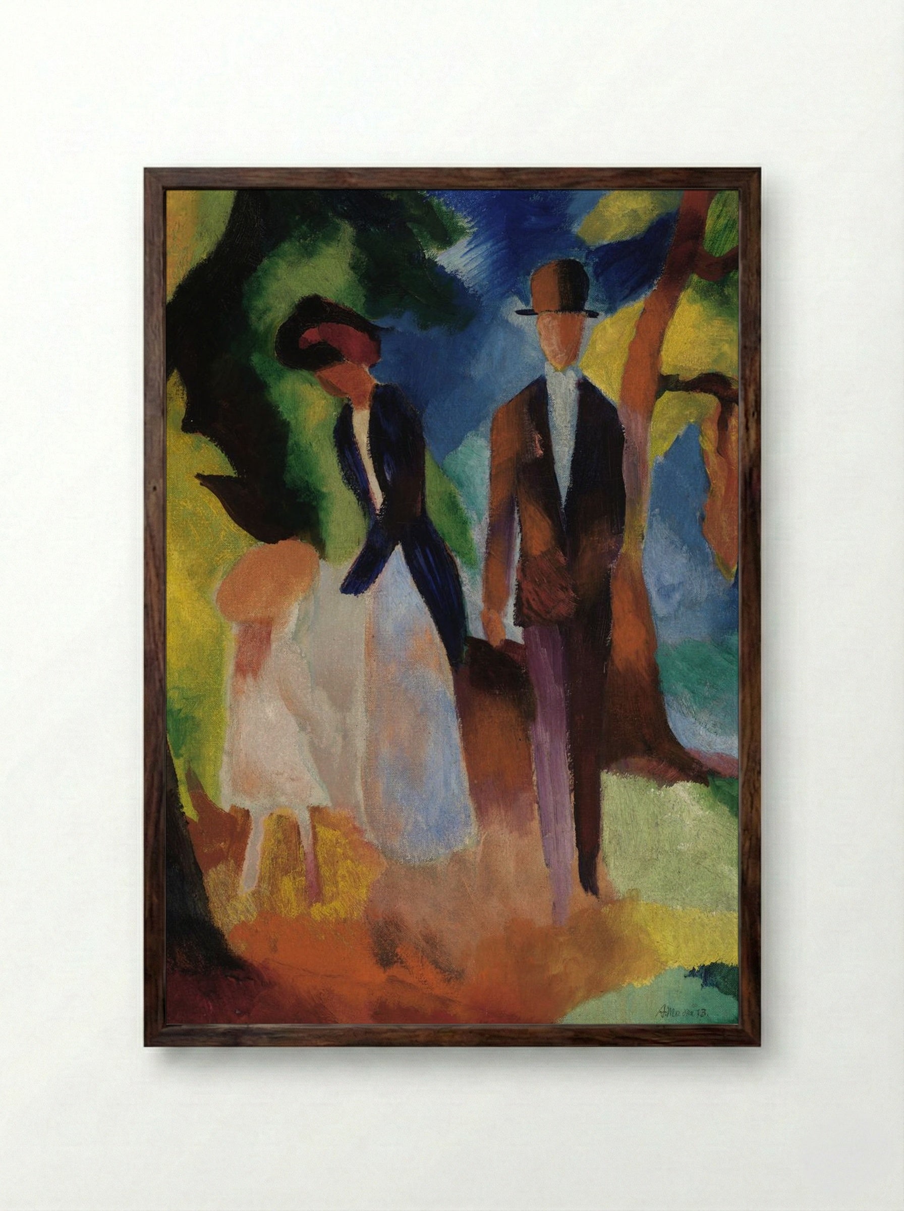 People by a Blue Lake - August Macke - Framed Print Dark Wood