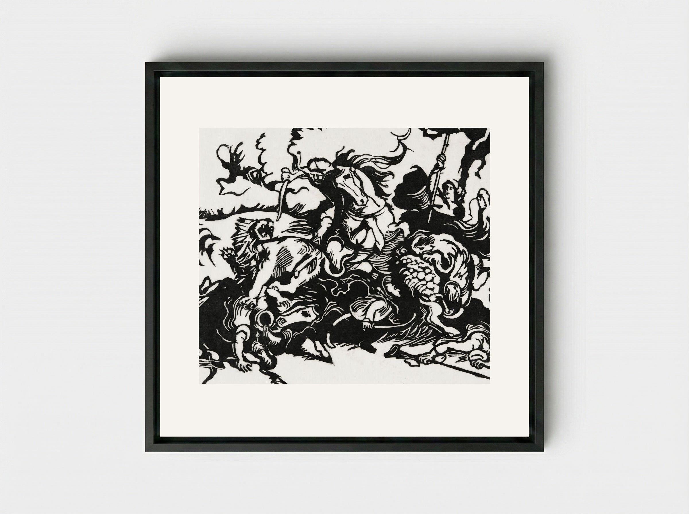 Lion Hunt - Franz Marc - Framed Canvas Black