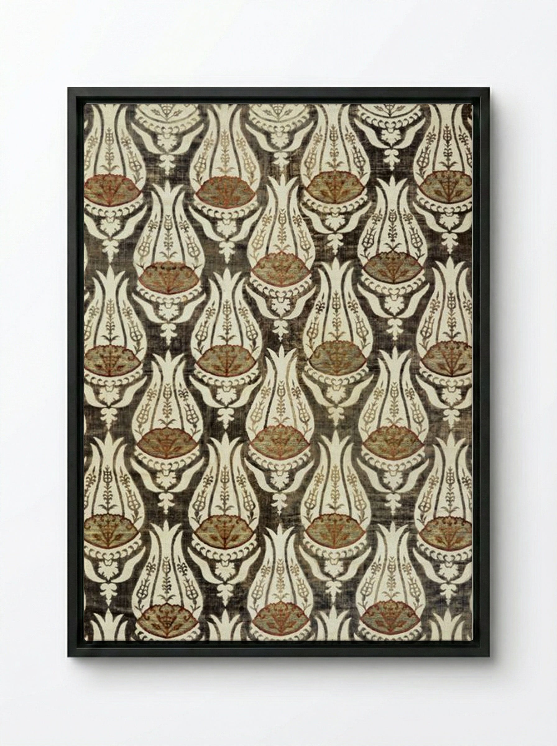 Furnishing Fabric with Tulip and Foliage Design - William Morris - Framed Canvas Black