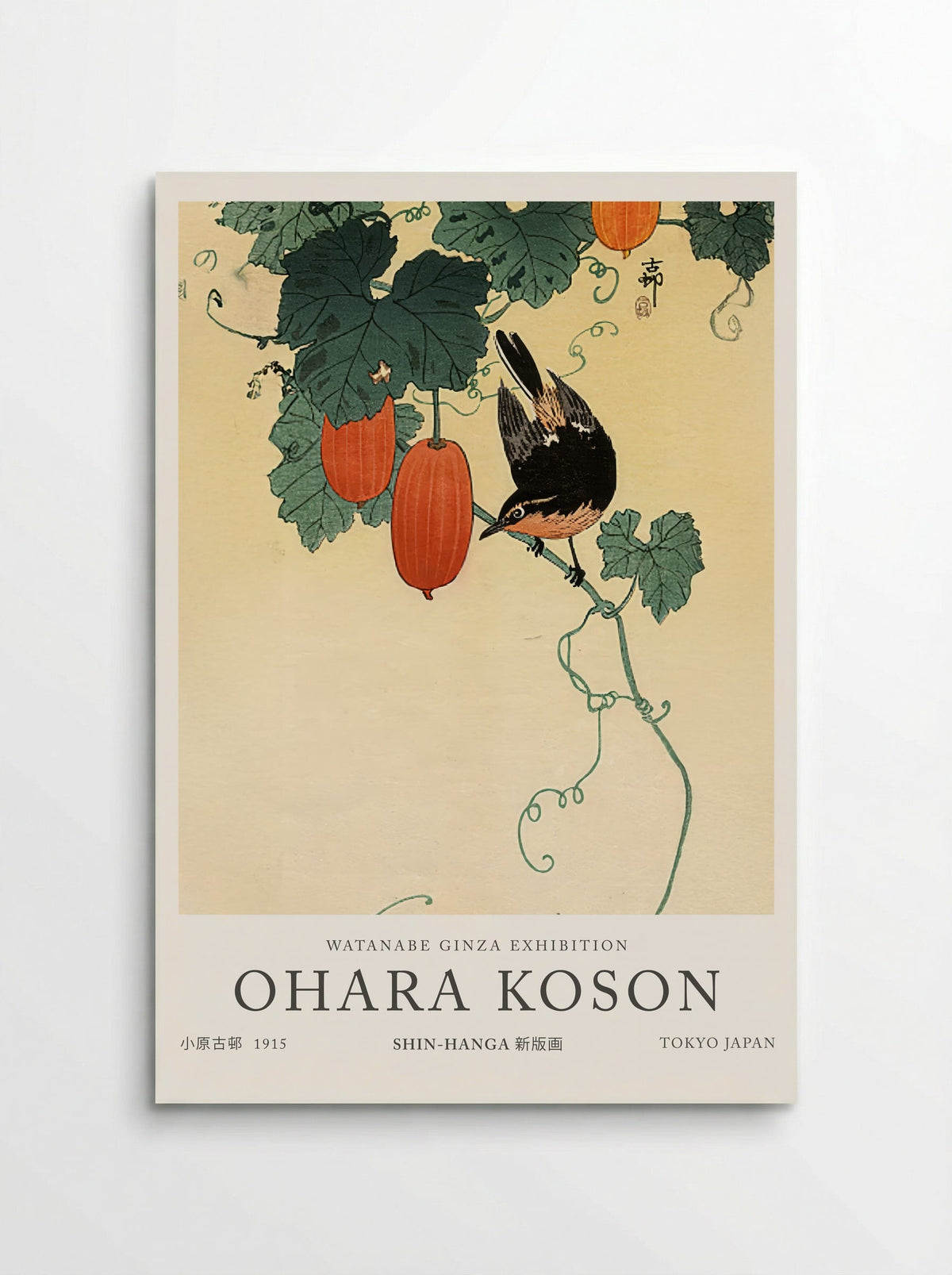 A Flycatcher On Cucumber Bush - Ohara Koson - Poster