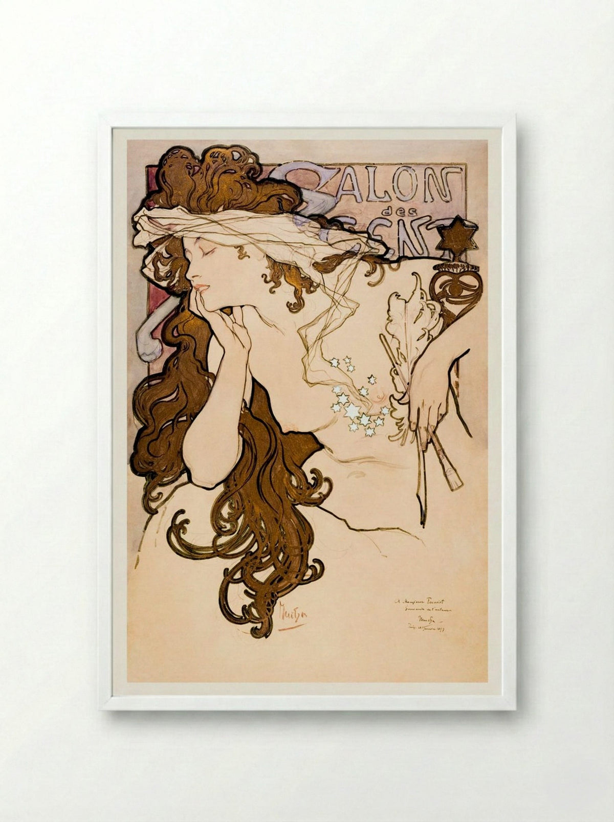 Salon des Cent Poster - Alphonse Mucha - Framed Print White