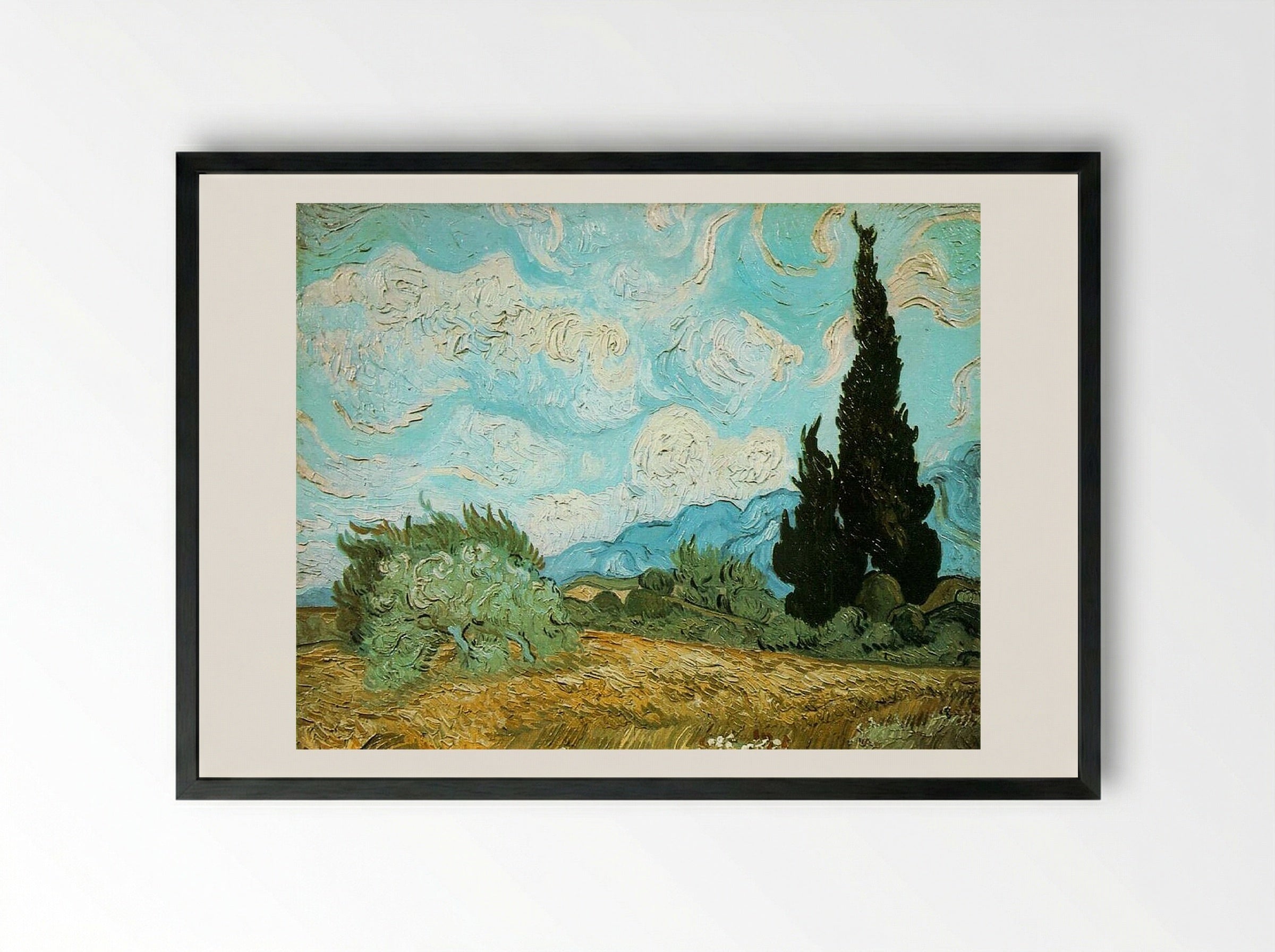 Wheat Field with Cypresses - Vincent van Gogh - Framed Print Black