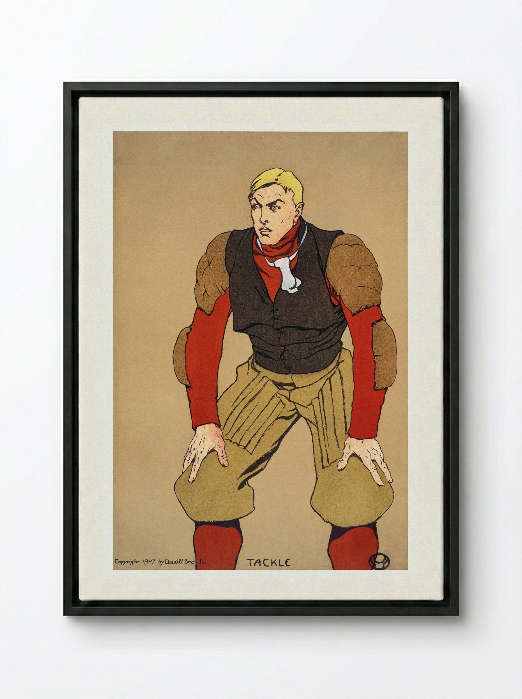 Tackle (American Football Player) - Edward Penfield - Framed Canvas Black