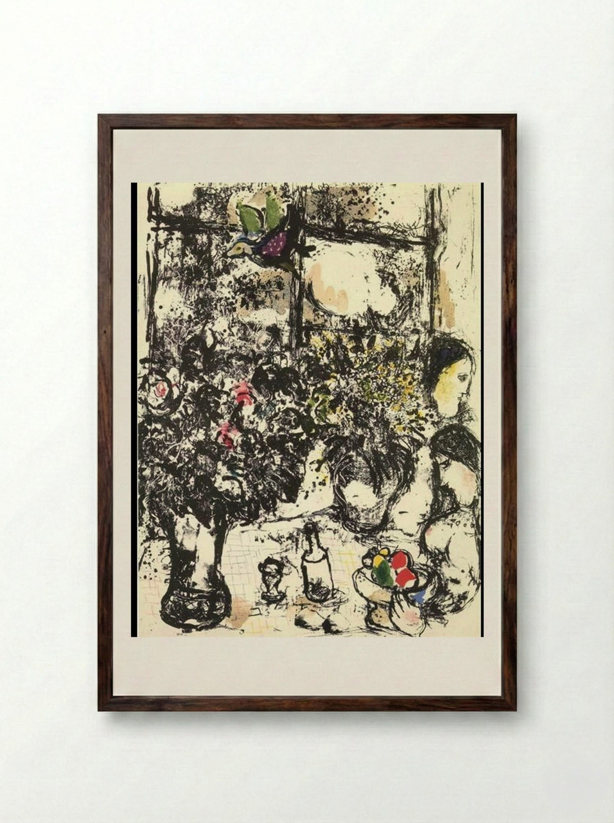 Still Life with Bouquet - Marc Chagall - Framed Print Dark Wood
