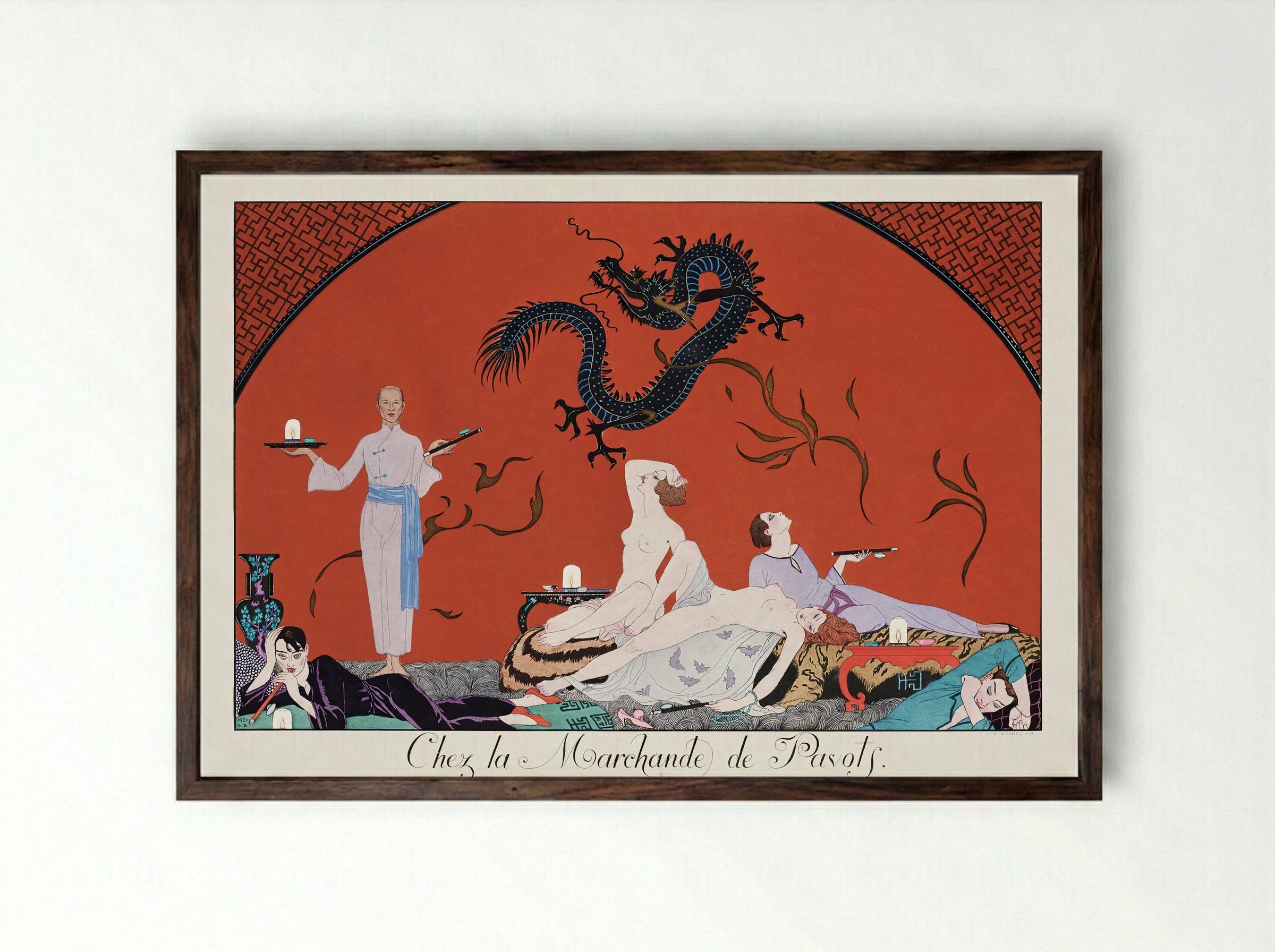 Chez la Marchande de Pavots - George Barbier - Framed Print Dark Wood