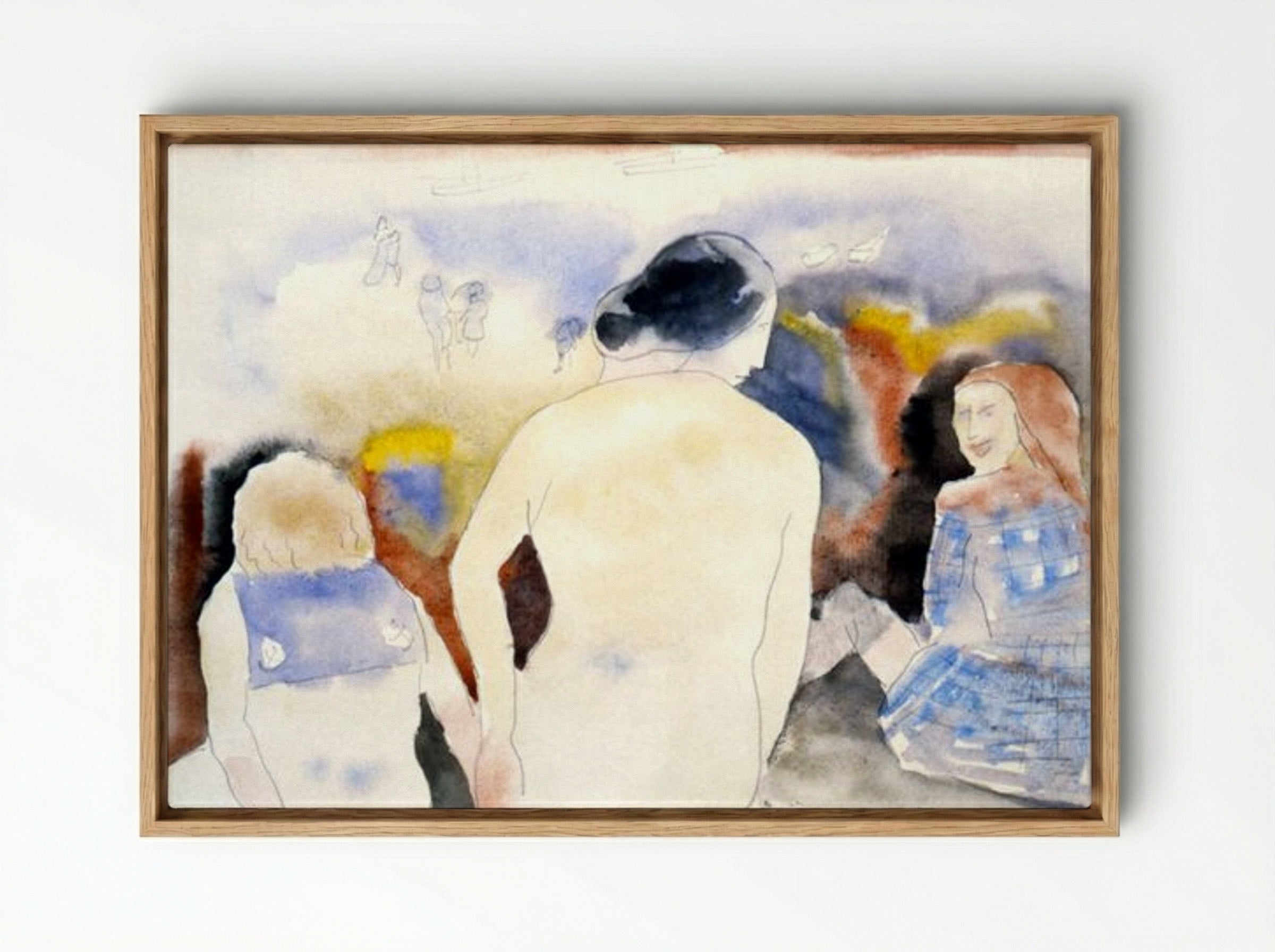 Woman with Black Hair and Two Children - Charles Demuth - Framed Canvas Wood