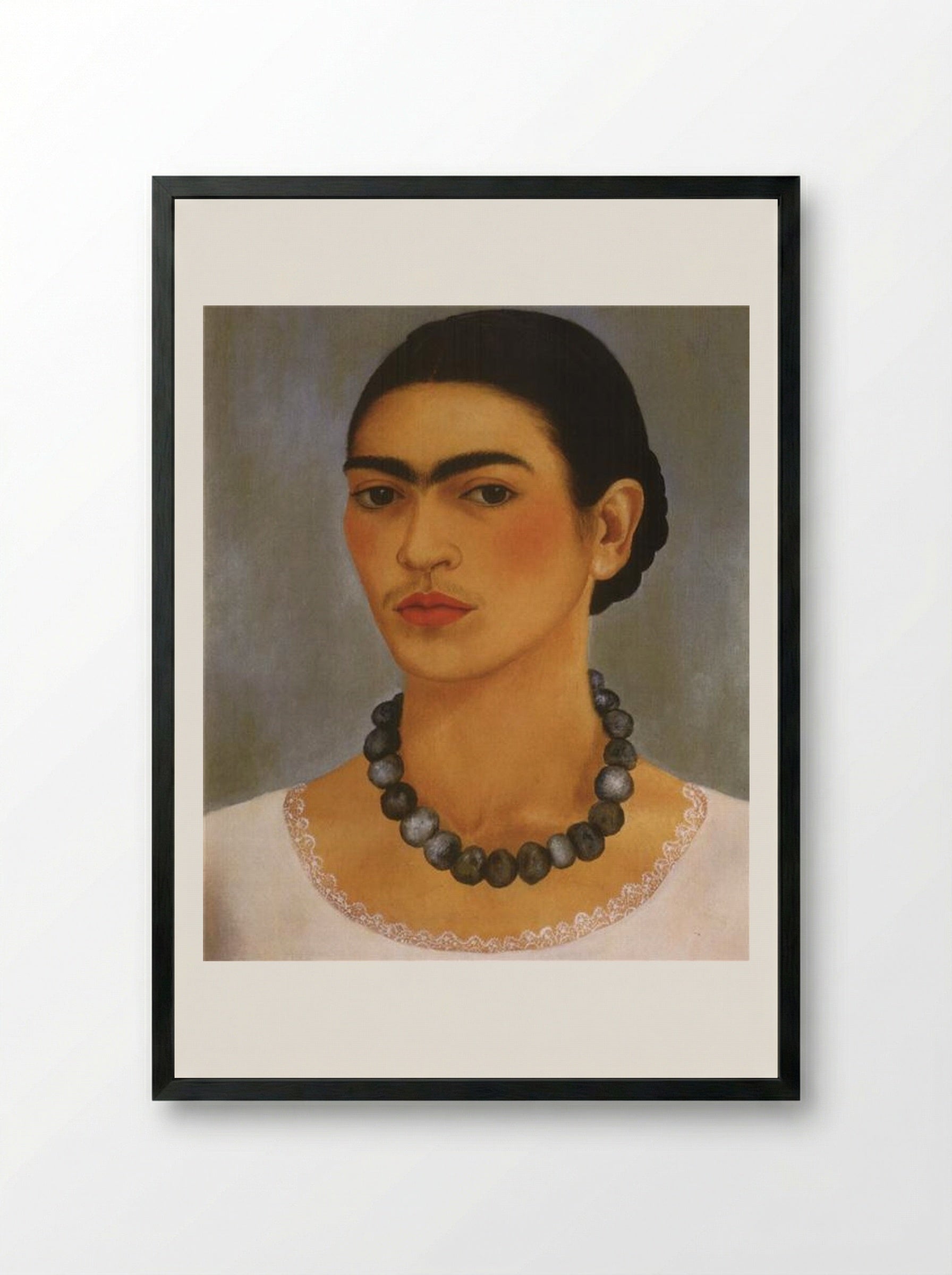 Self-Portrait with Necklace - Frida Kahlo - Framed Print Black
