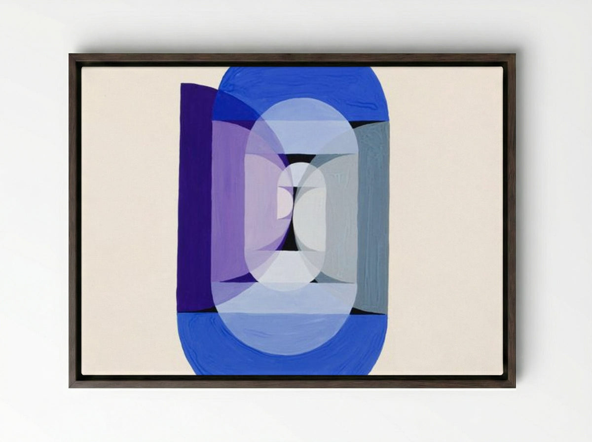 Blue, Gray, Violet Wheel - Joseph Schillinger - Framed Canvas Dark Wood