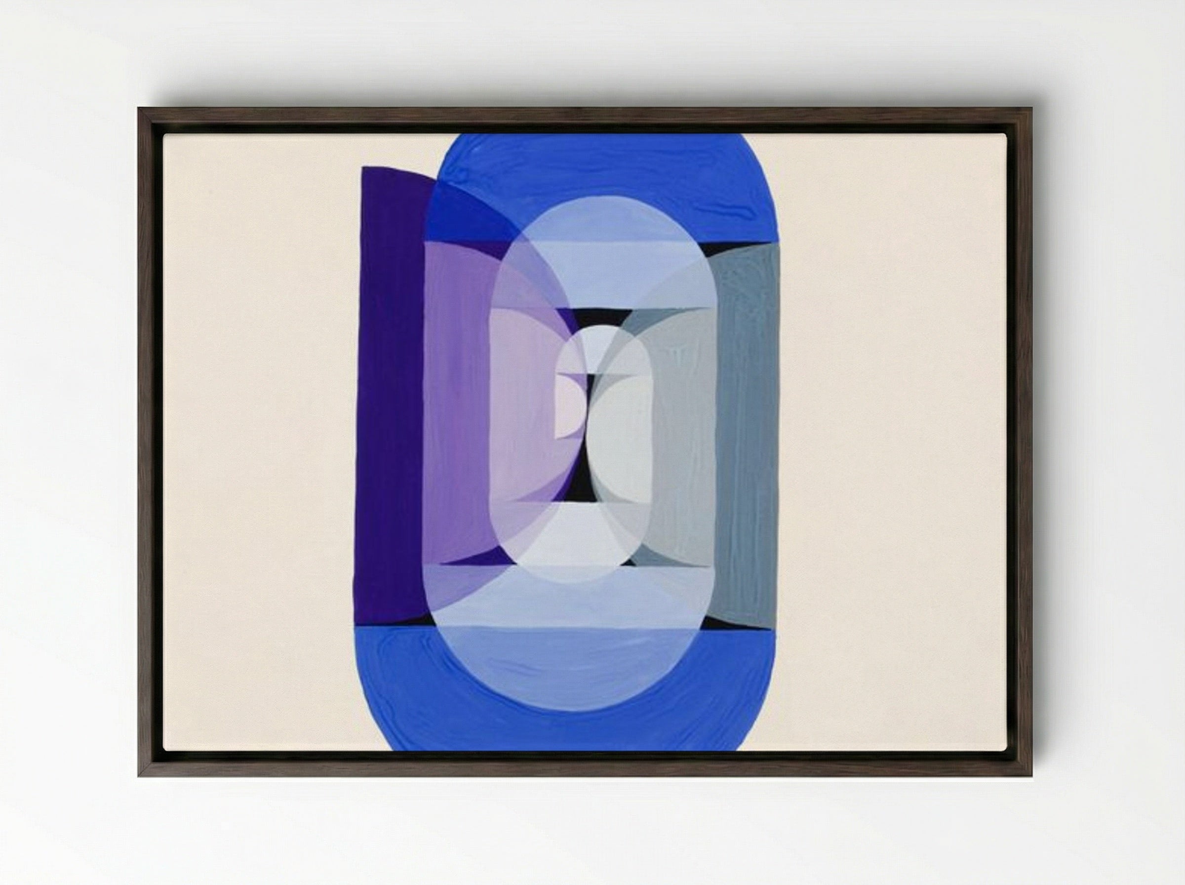 Blue, Gray, Violet Wheel - Joseph Schillinger - Framed Canvas Dark Wood