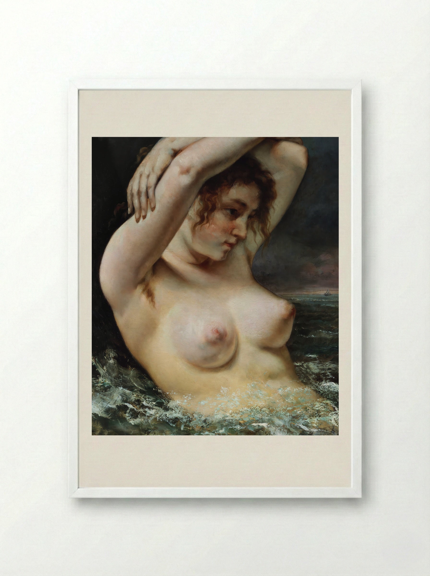 The Woman in the Waves - Gustave Courbet - Framed Print White