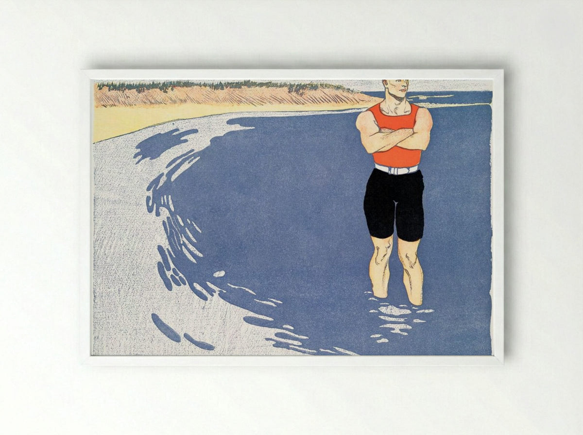 Man Standing in the Sea - Edward Penfield - Framed Print White
