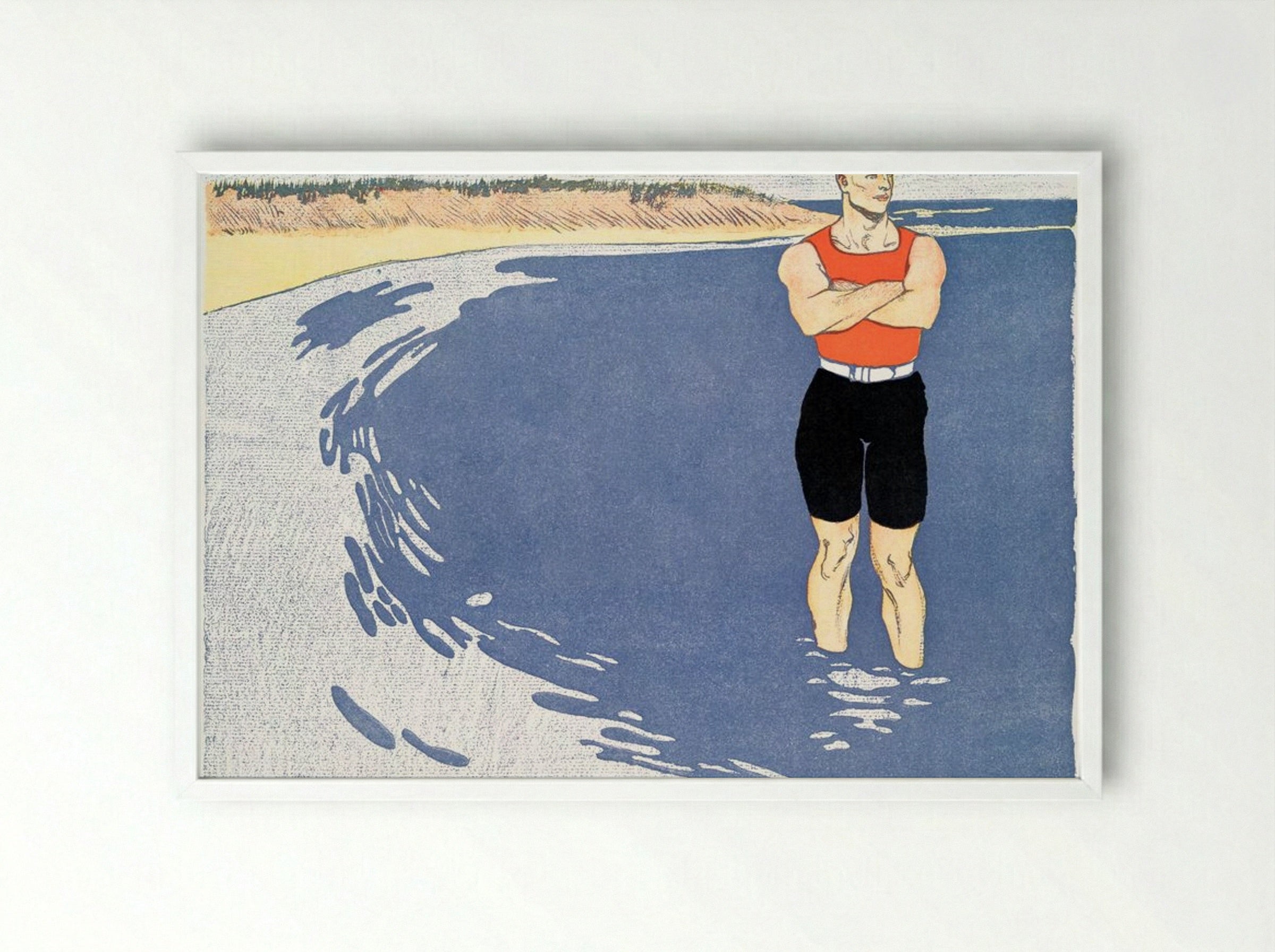 Man Standing in the Sea - Edward Penfield - Framed Print White
