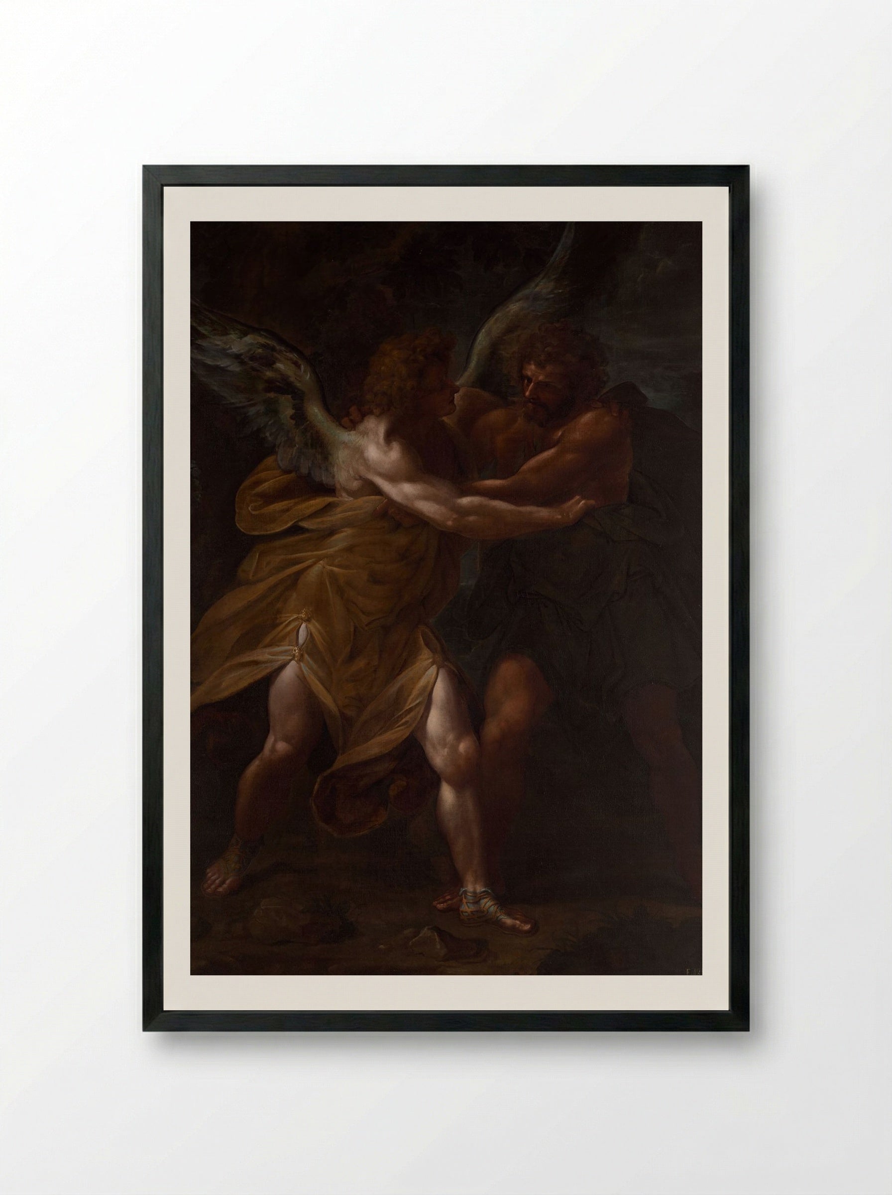 Jacob Wrestling with the Angel - Ferdinand Piloty - Framed Print Black