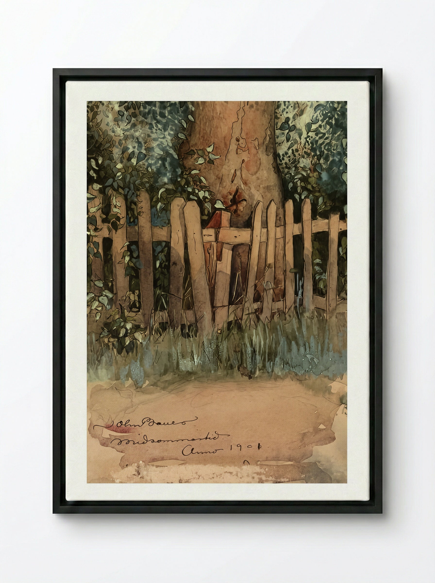 Midsummer Time - John Bauer - Framed Canvas Black