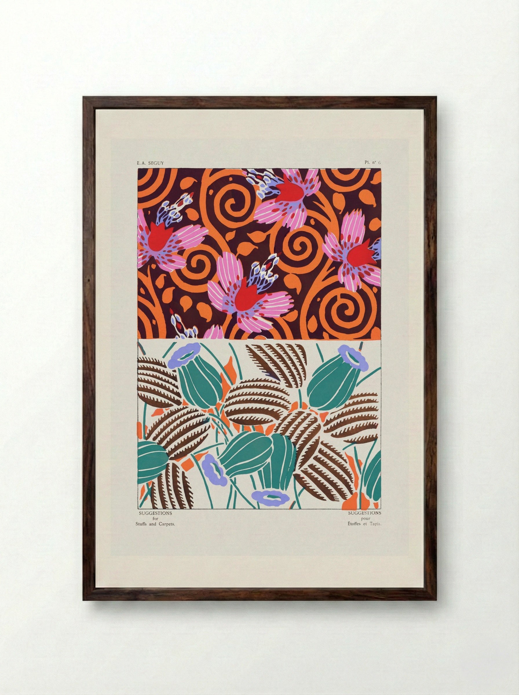 Suggestions for Stuffs and Carpets, Plate 11 - Émile-Allain Séguy - Framed Print Dark Wood