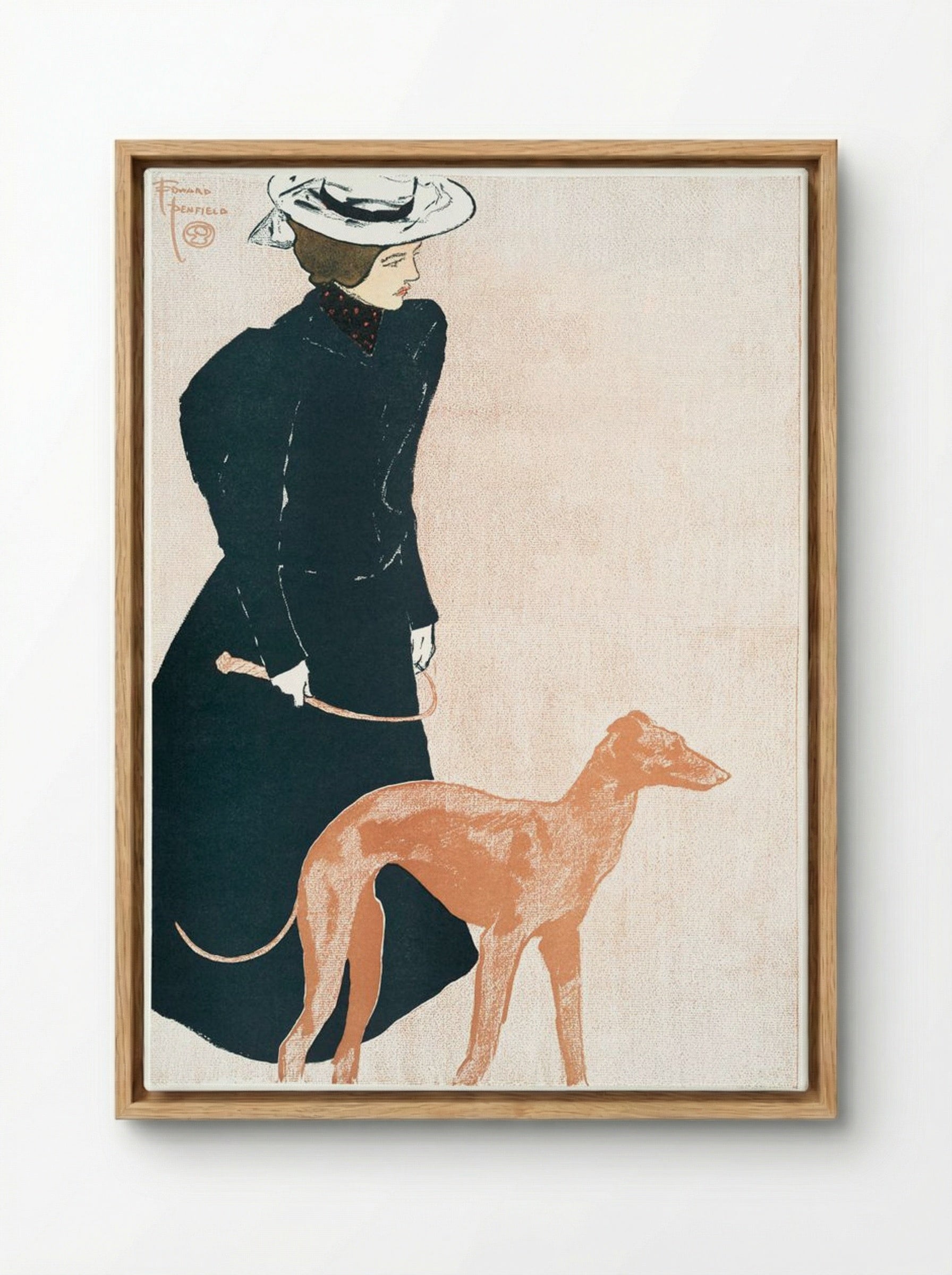 Woman with Greyhound - Edward Penfield - Framed Canvas Wood
