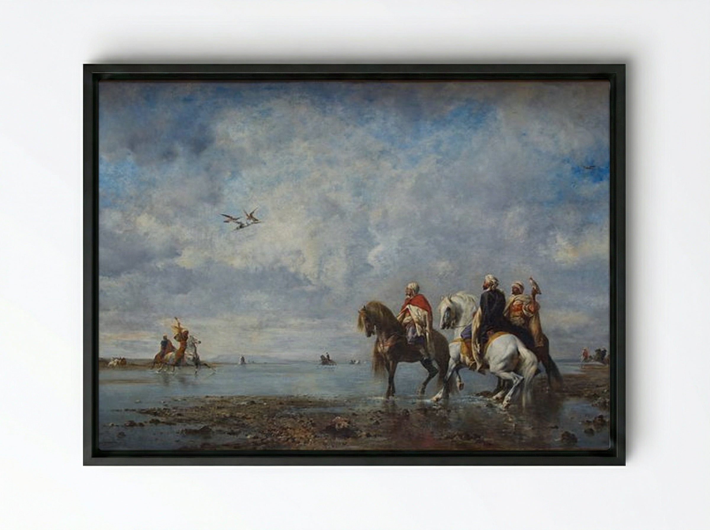 The Heron Hunt - Eugène Fromentin - Framed Canvas Black