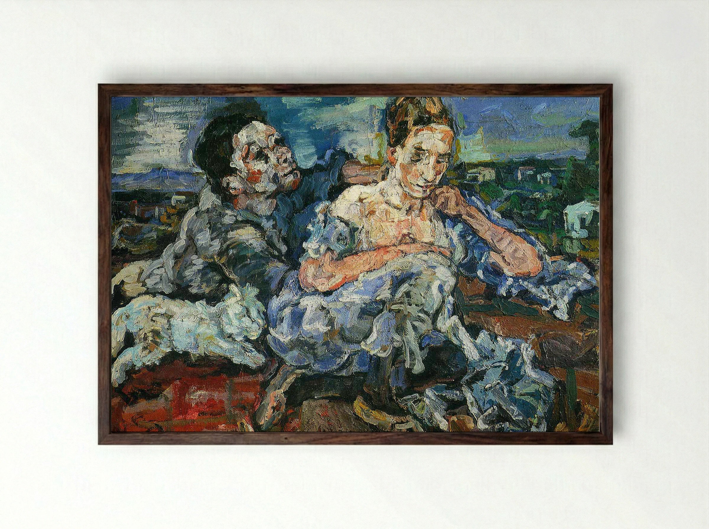 Lovers with Cat - Oskar Kokoschka - Framed Print Dark Wood