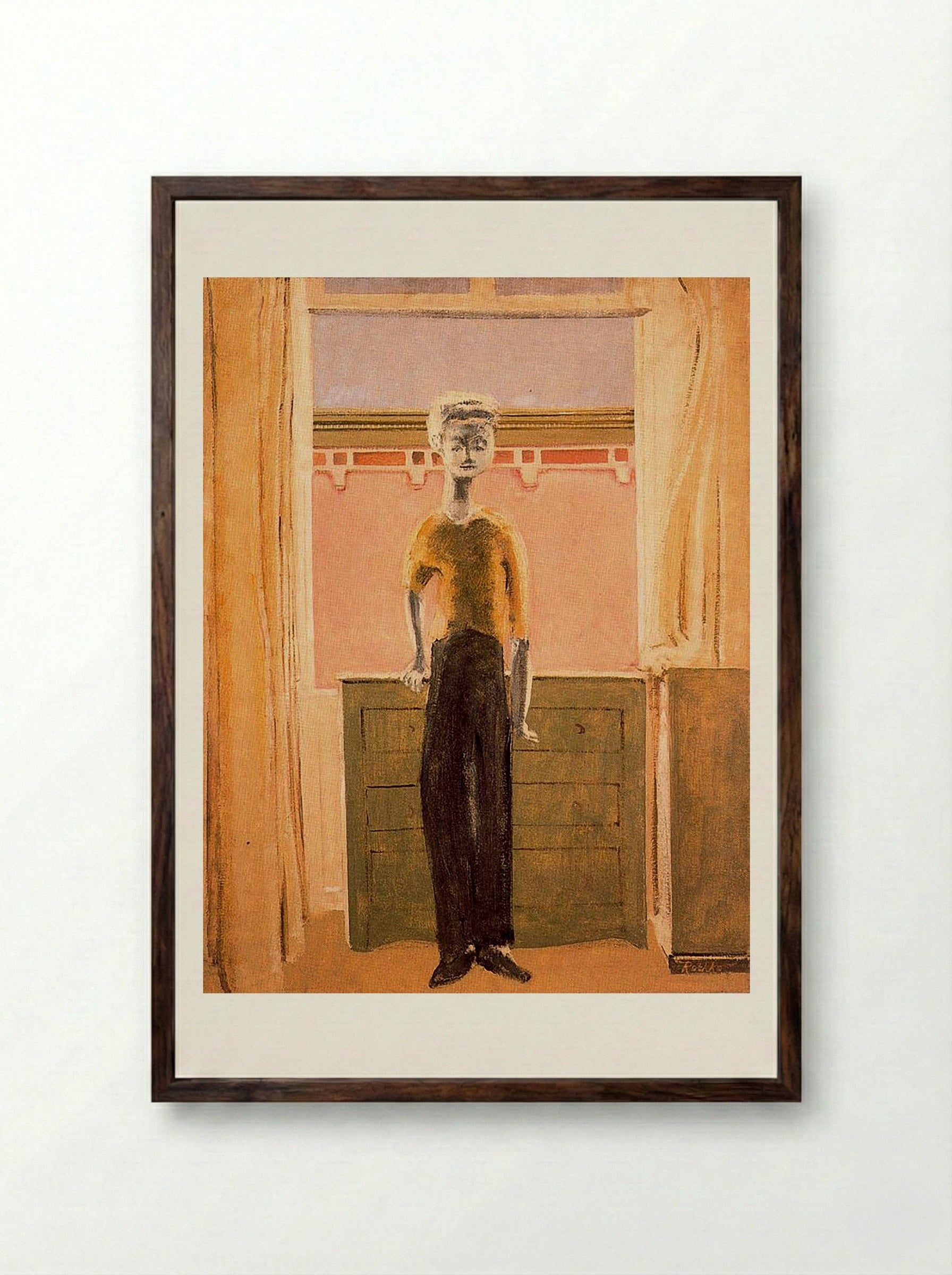 Untitled (Standing Figure in Interior) - Fine Art Print - Framed Print Dark Wood