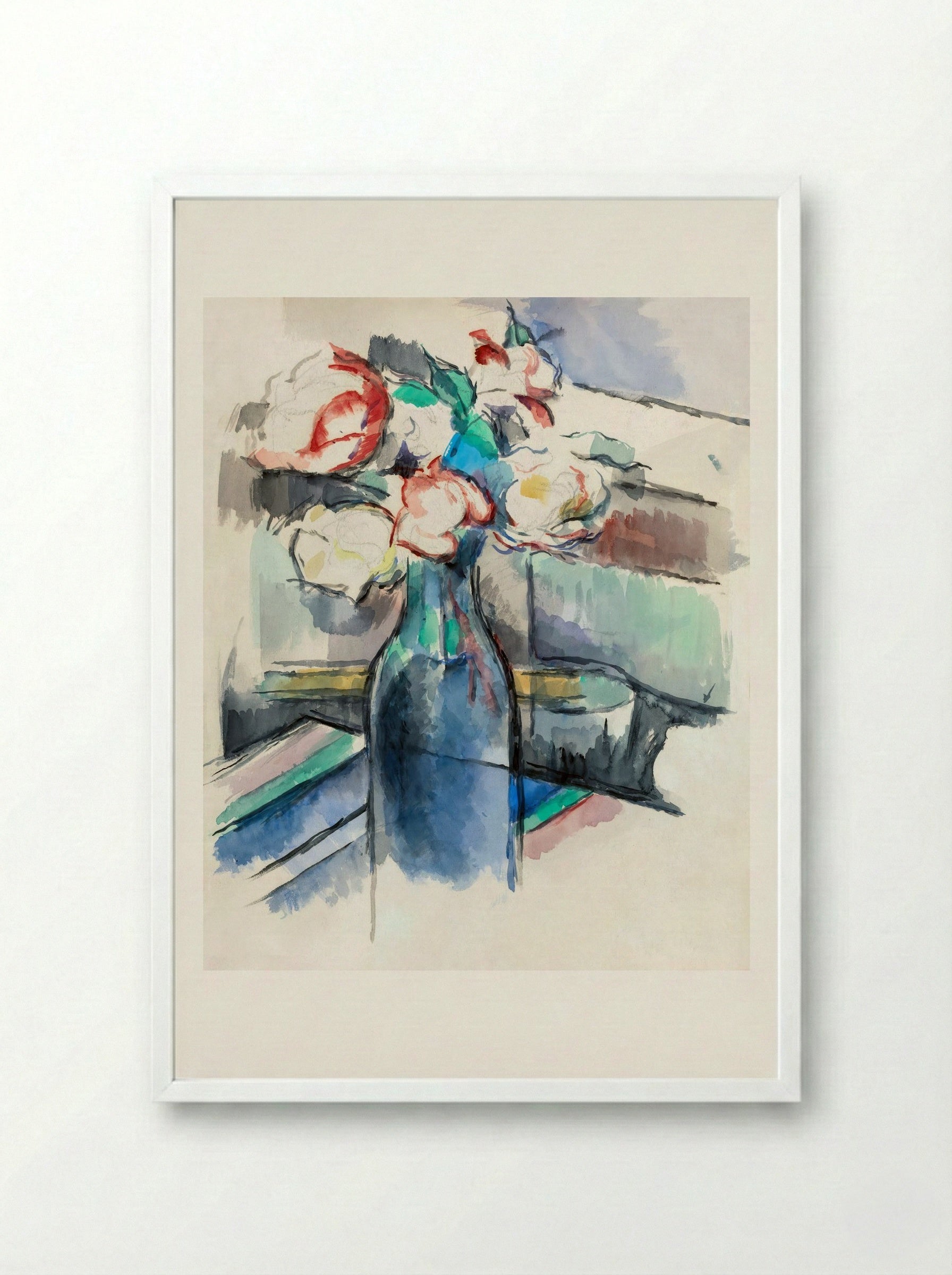 Roses in a Bottle - Paul Cézanne - Framed Print White