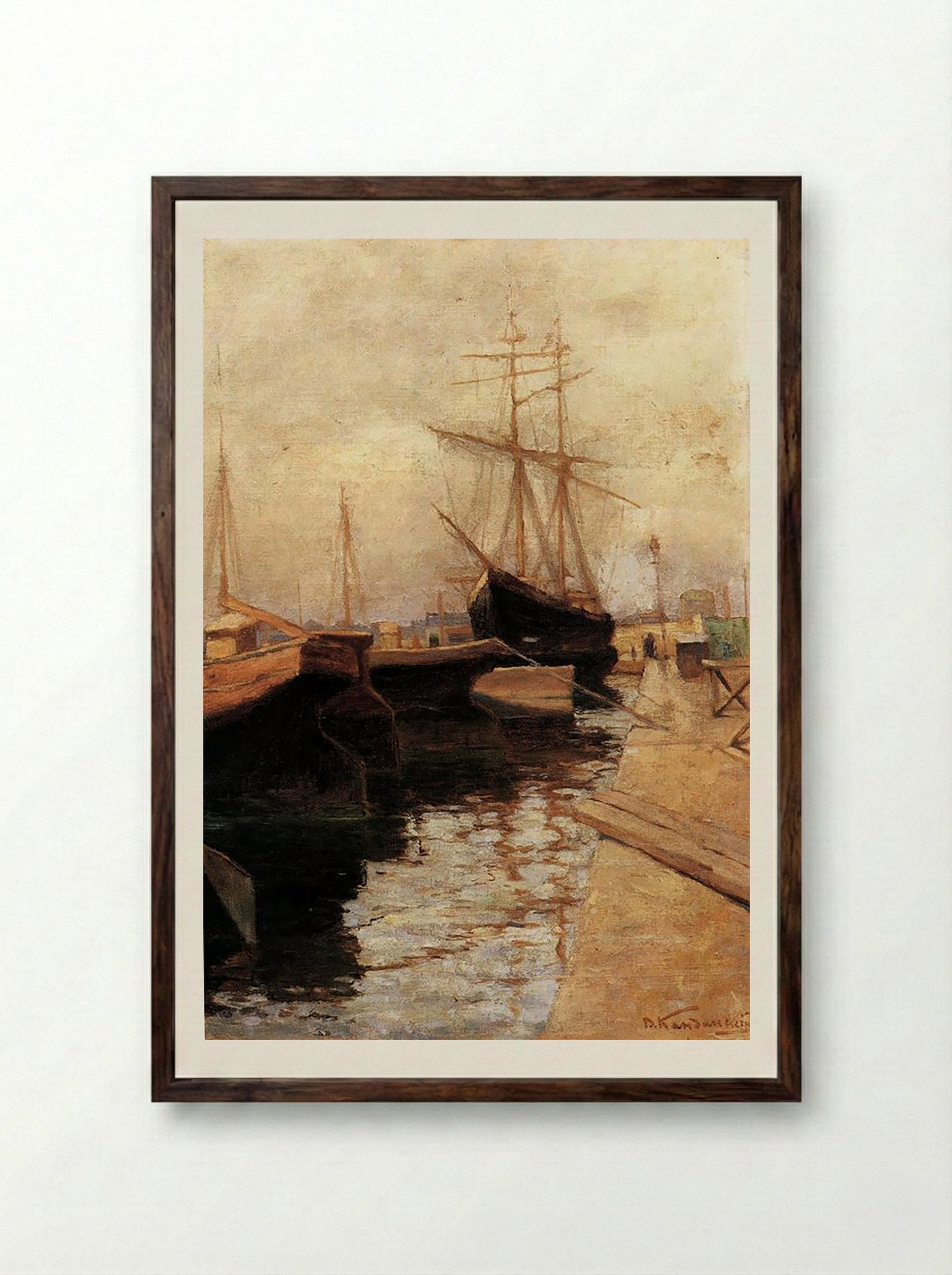 Odessa Port - Dmitry Konstantinovich Kandaurov - Framed Print Dark Wood