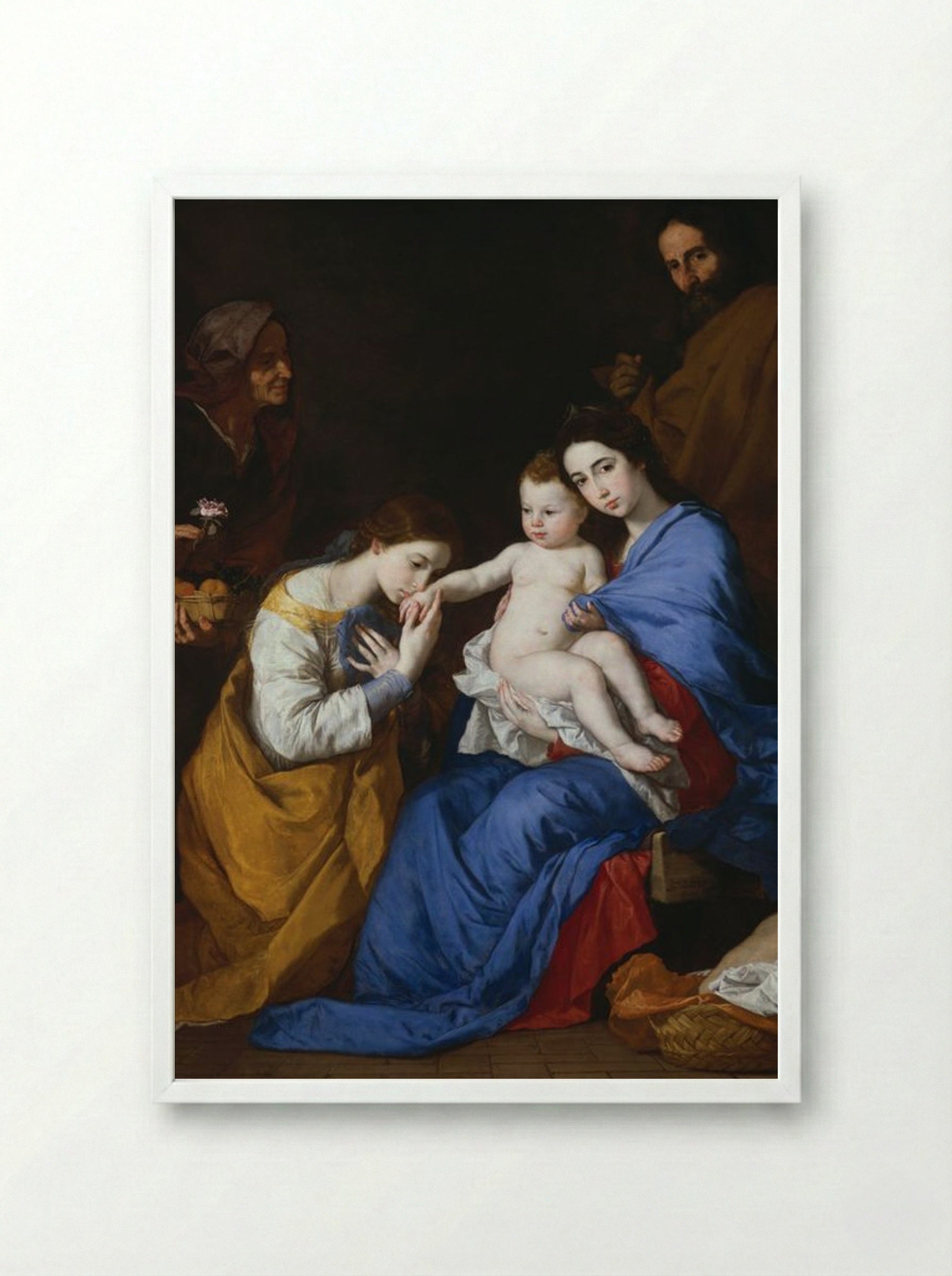 The Holy Family with Saints Anne and Catherine of Alexandria - Jusepe de Ribera - Framed Print White