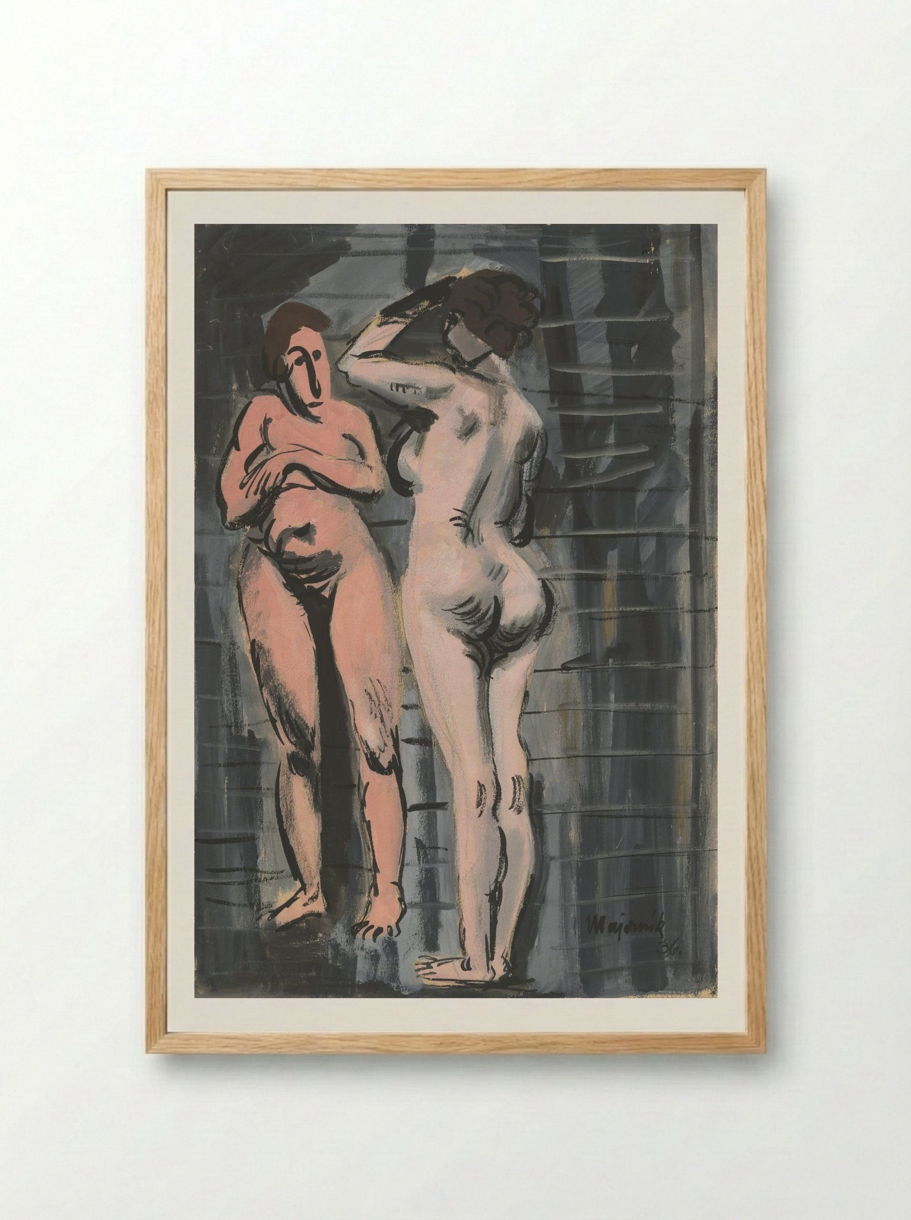 Two Female Nudes - Cyprián Majerník - Framed Print Wood