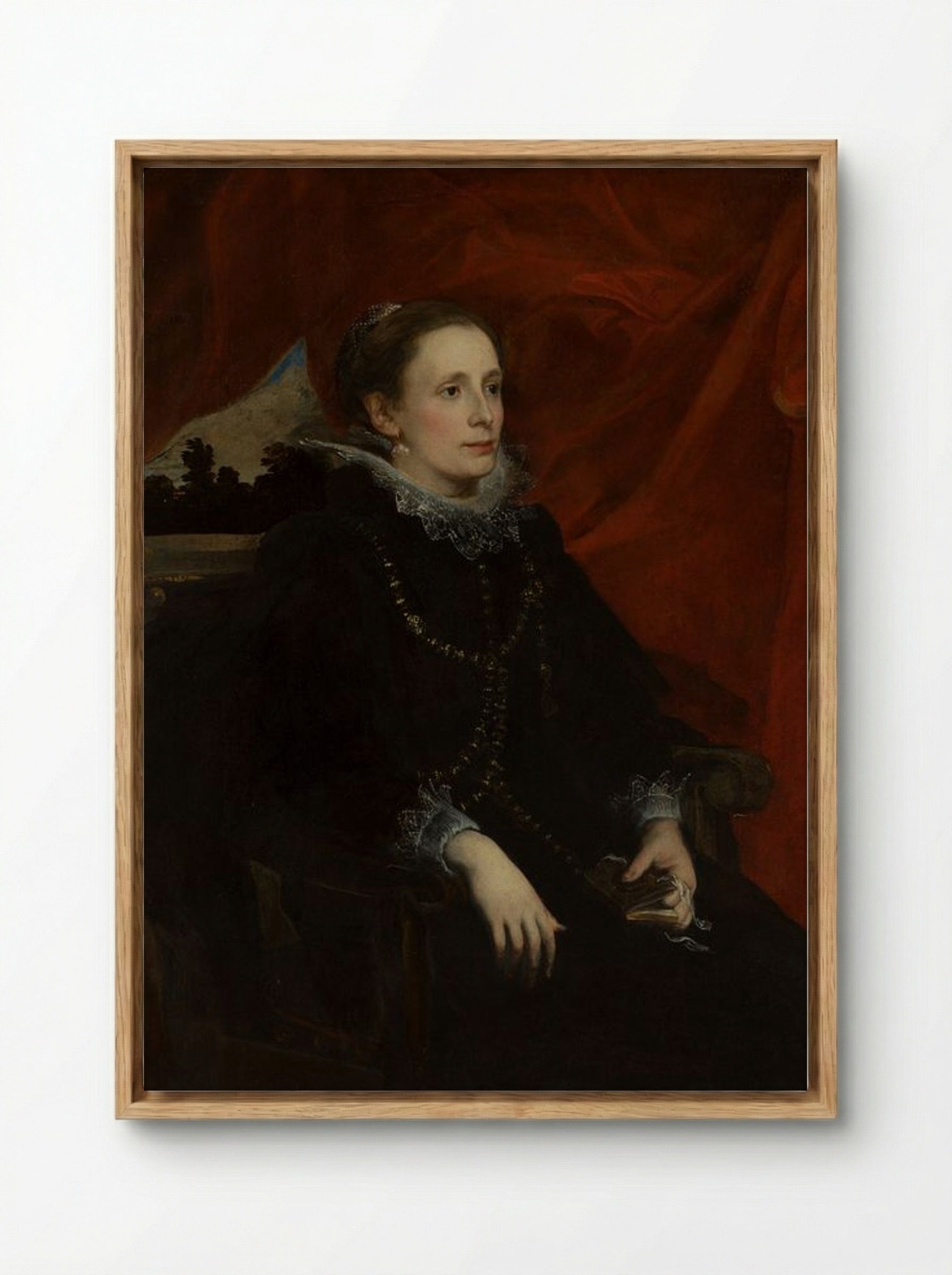 Portrait of a Woman, Called the Marchesa Durazzo - Anthony van Dyck - Framed Canvas Wood