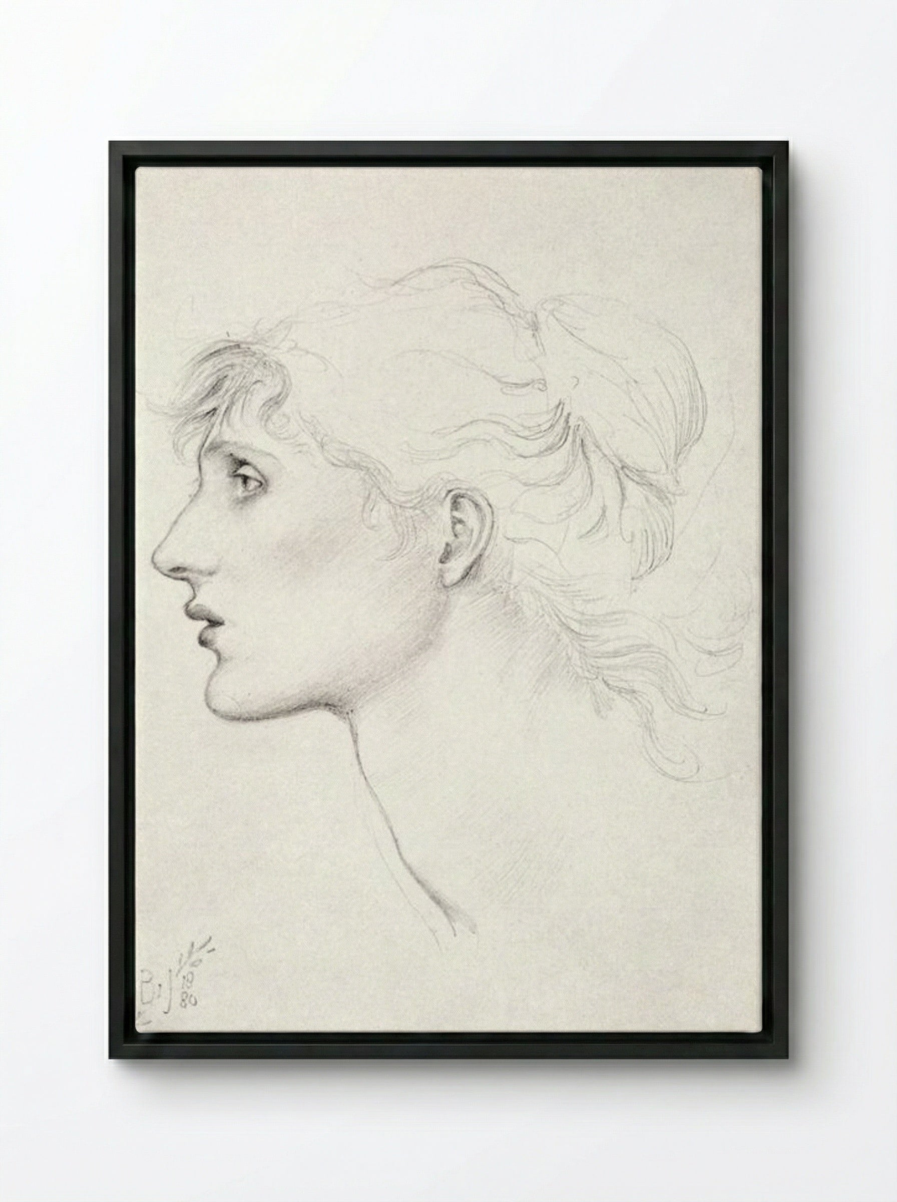 Study of Margaret Drummond for 'The Car of Love' - Edward Burne-Jones - Framed Canvas Black
