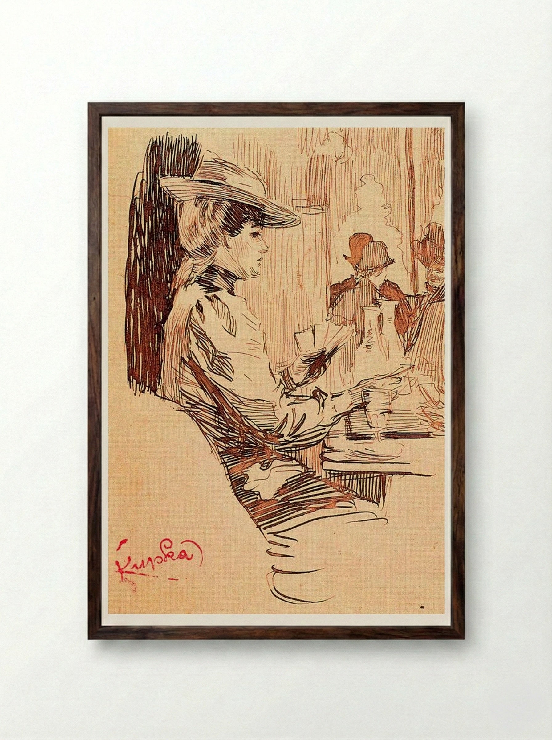 Women in the Tavern - František Kupka - Framed Print Dark Wood