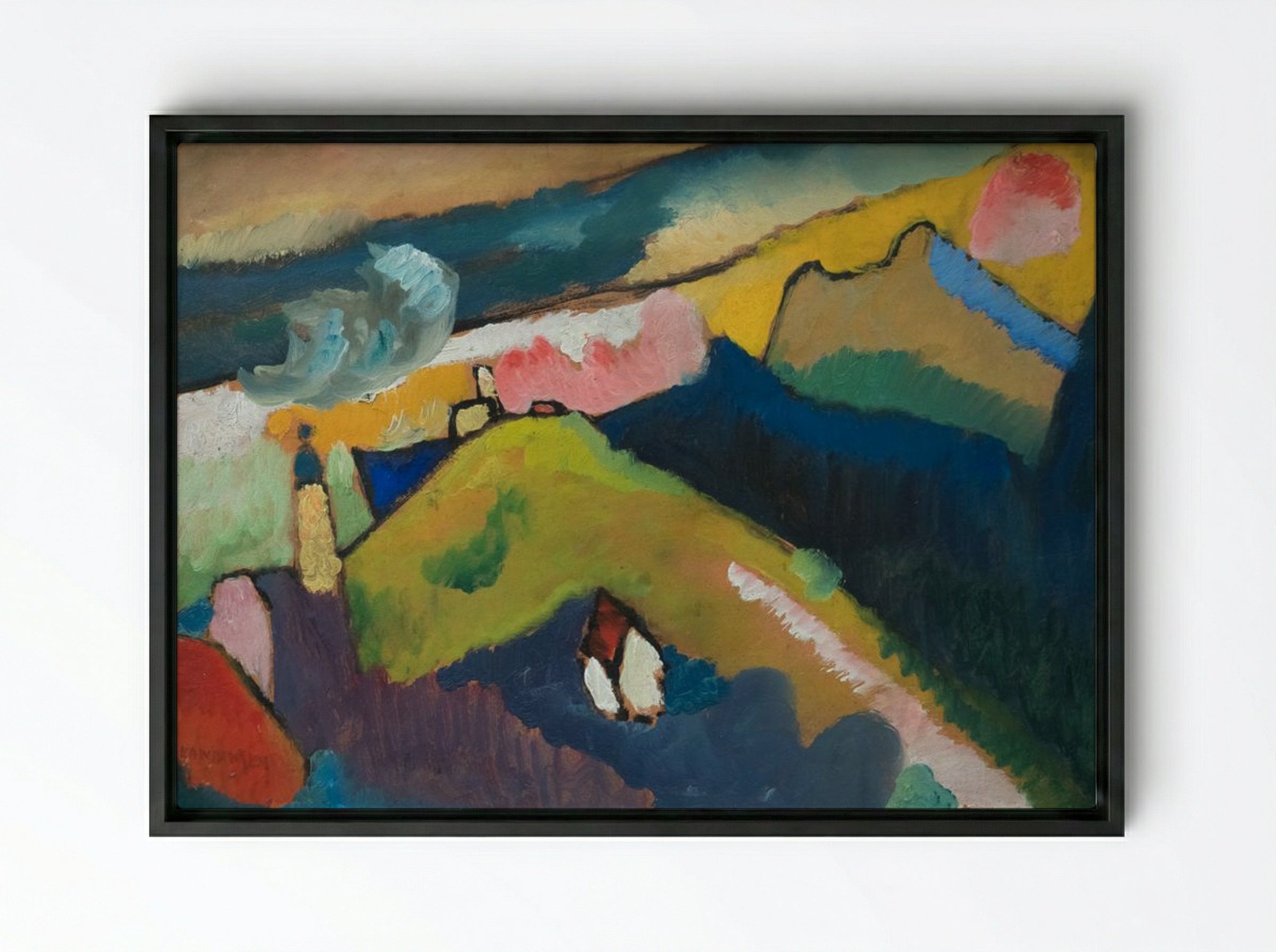 Murnau Mountain Landscape with Church - Wassily Kandinsky - Framed Canvas Black