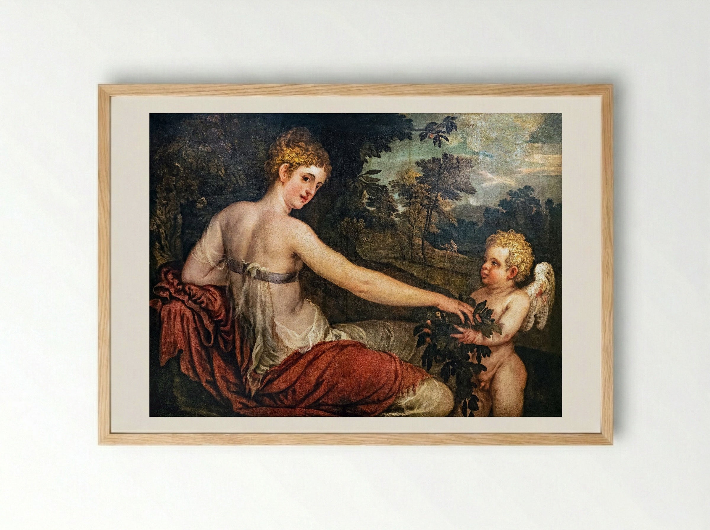 Flora with Cupid in a Landscape - Lambert Sustris - Framed Print Wood
