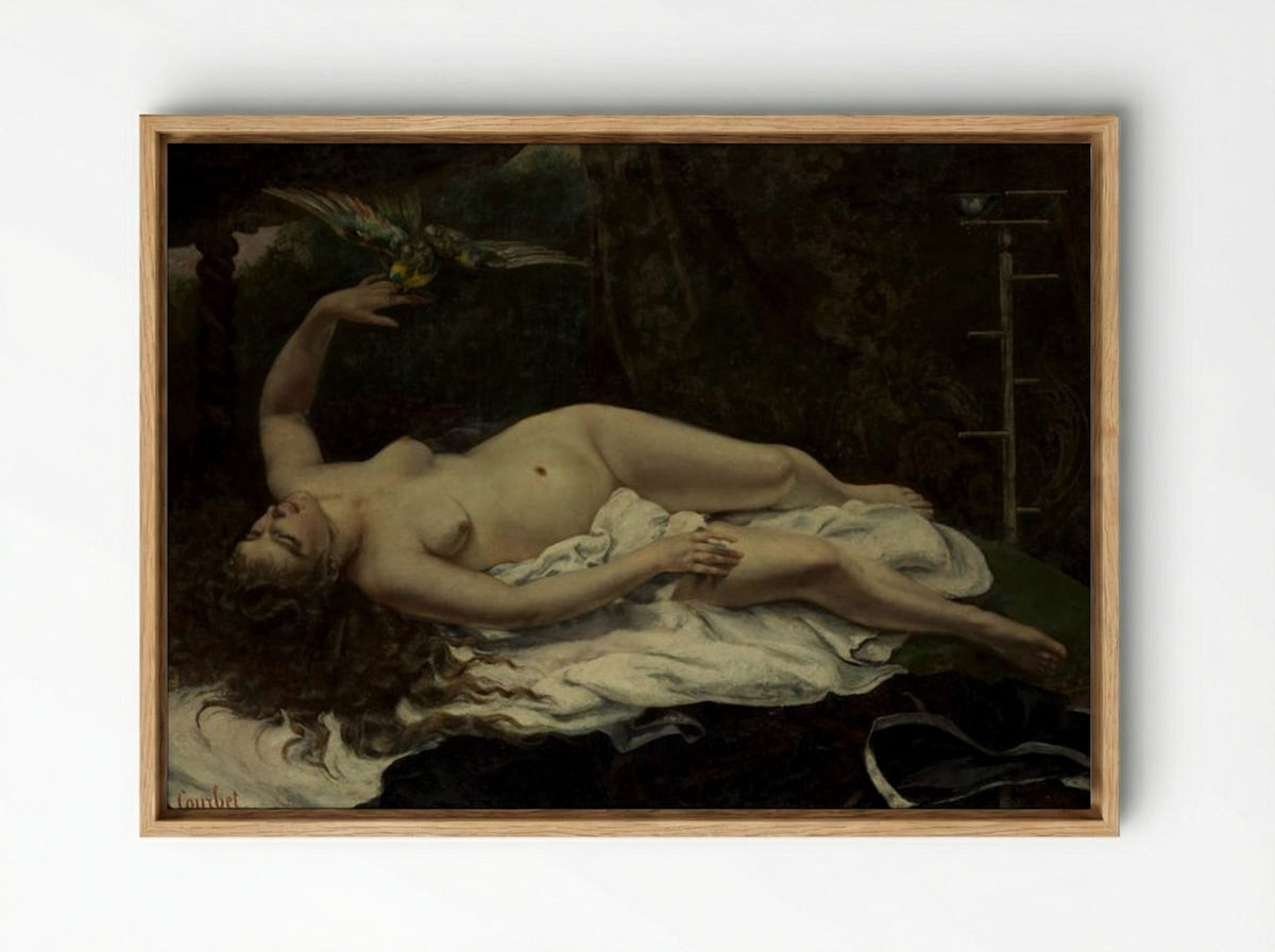 Woman with a Parrot - Gustave Courbet - Framed Canvas Wood
