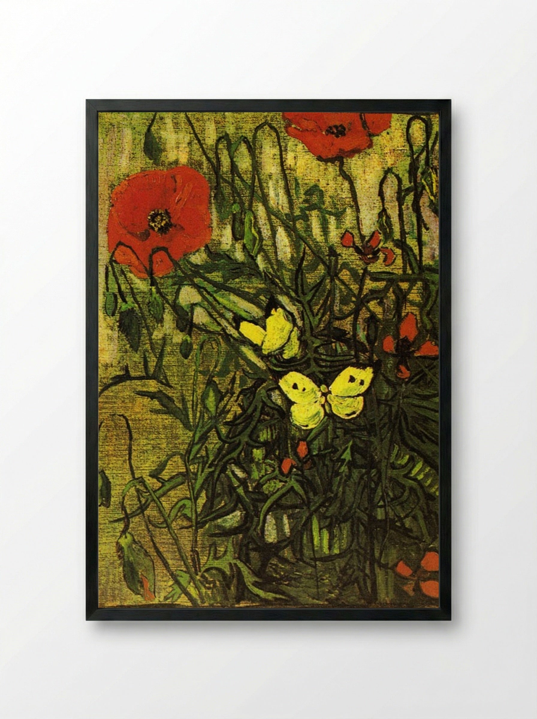 Poppies and Butterflies - Vincent van Gogh - Framed Print Black