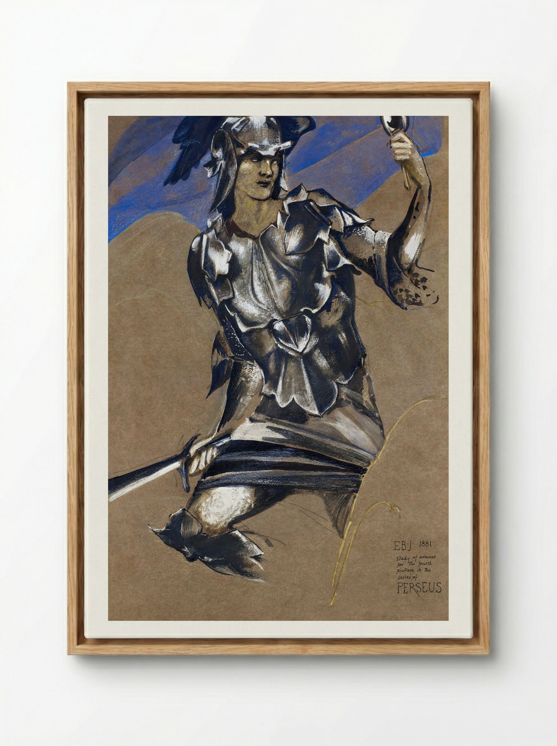 Study of Perseus in Armour for 'The Finding of Medusa' - Edward Burne-Jones - Framed Canvas Wood