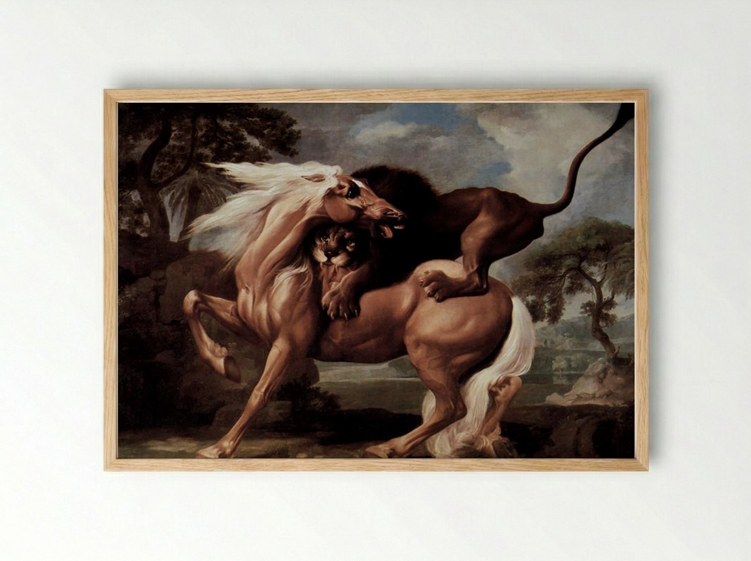 Horse Attacked by a Lion - George Stubbs - Framed Print Wood